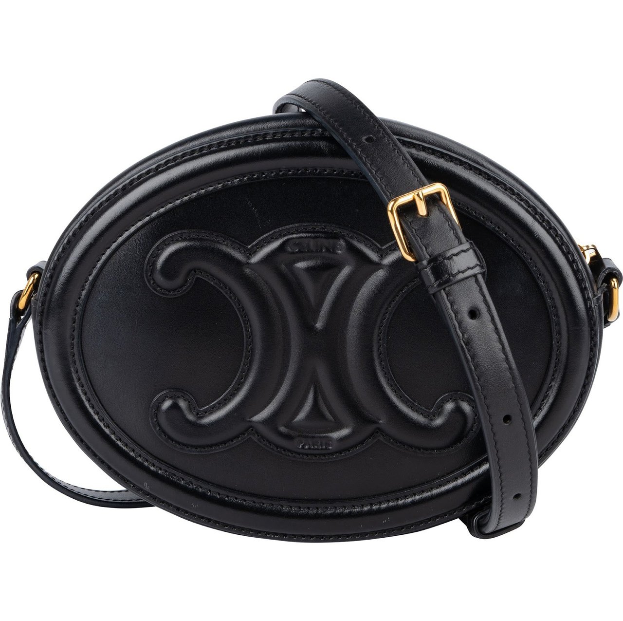 Celine Celine Leather Cuir Triomphe Oval Purse Crossbody Bag Zwart