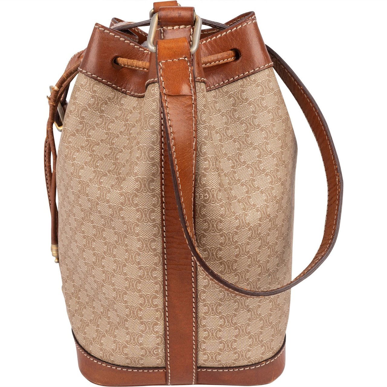 Celine Céline Monogram Macadam Drawstring Bucket Crossbody Bag Bruin