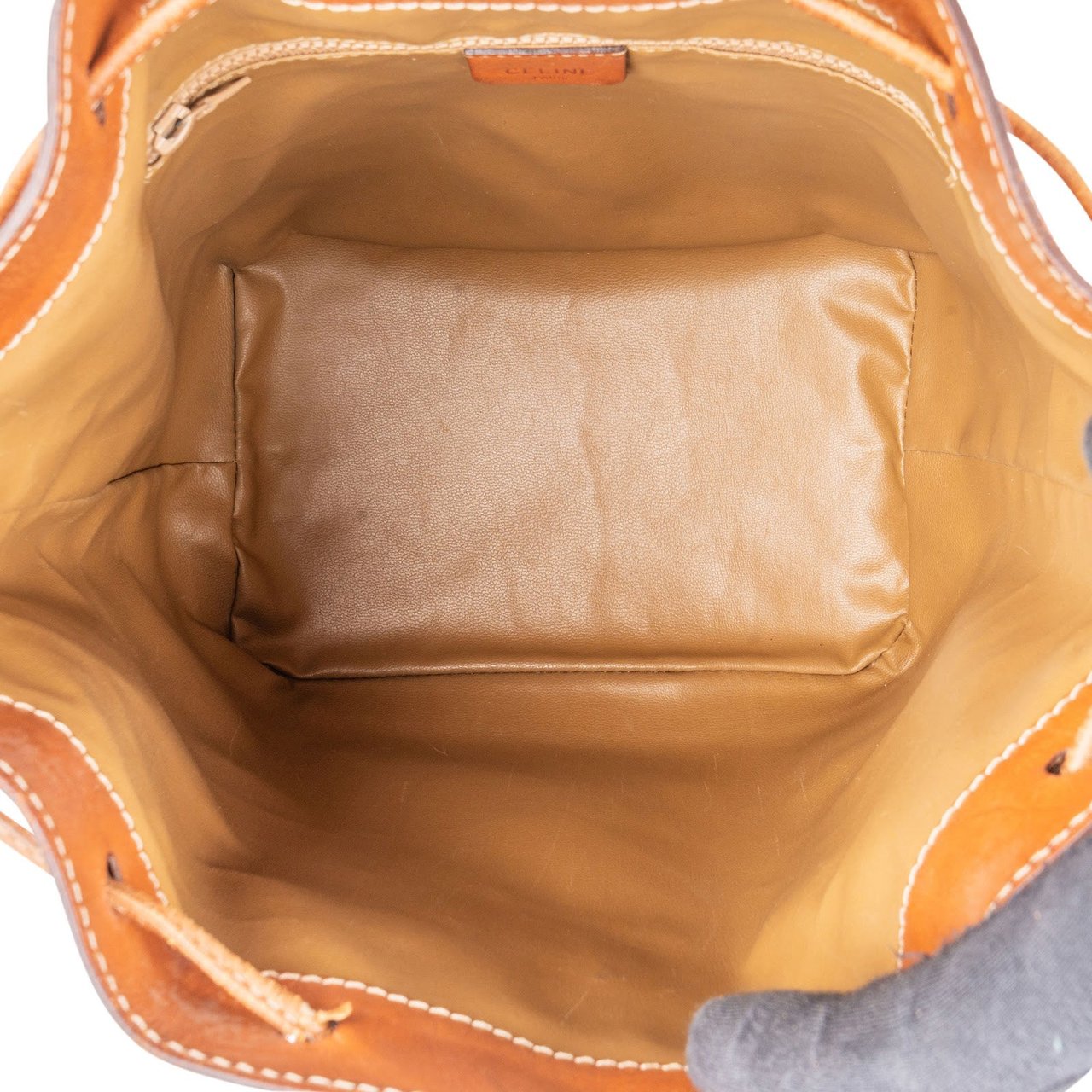 Celine Céline Monogram Macadam Drawstring Bucket Crossbody Bag Bruin