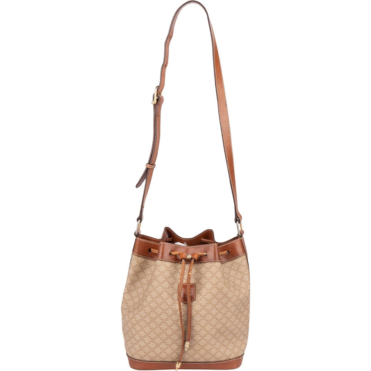 Celine Céline Monogram Macadam Drawstring Bucket Crossbody Bag Bruin