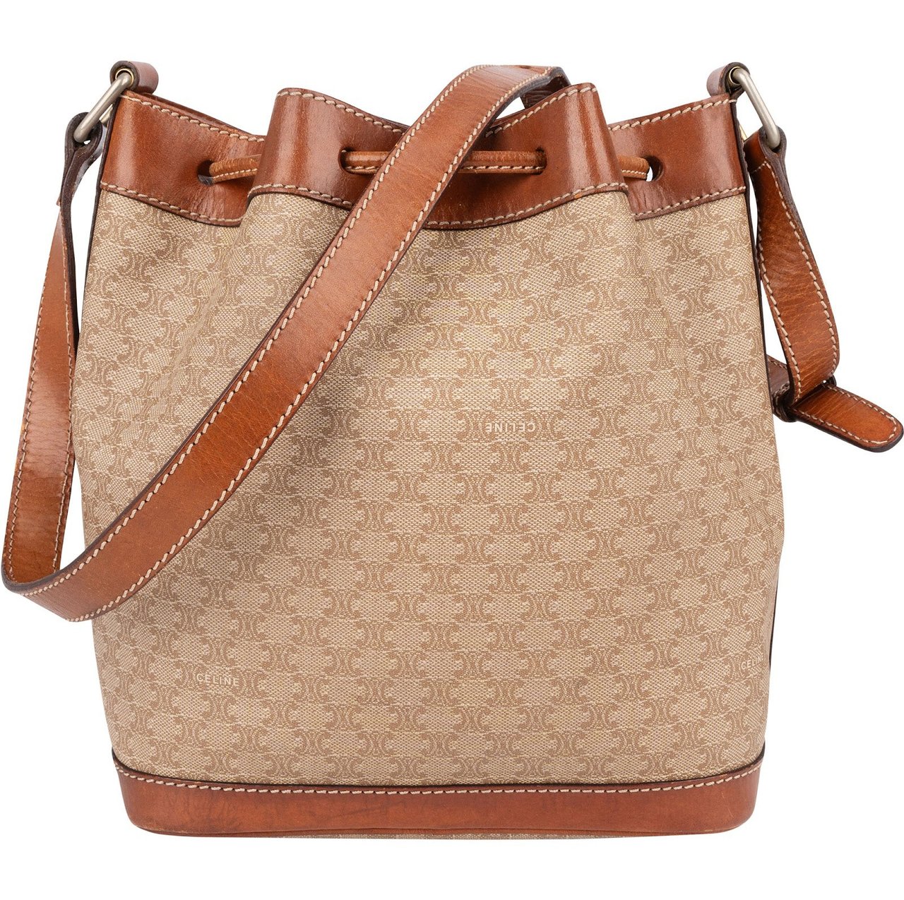 Celine Céline Monogram Macadam Drawstring Bucket Crossbody Bag Bruin