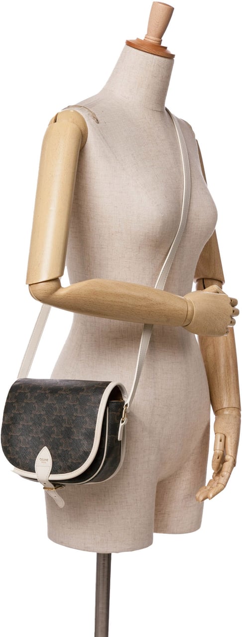 Celine Medium Triomphe Coated Canvas Folco Crossbody Bruin