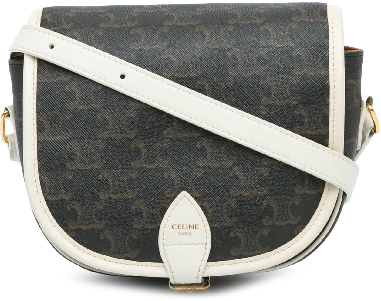 Celine Medium Triomphe Coated Canvas Folco Crossbody Bruin