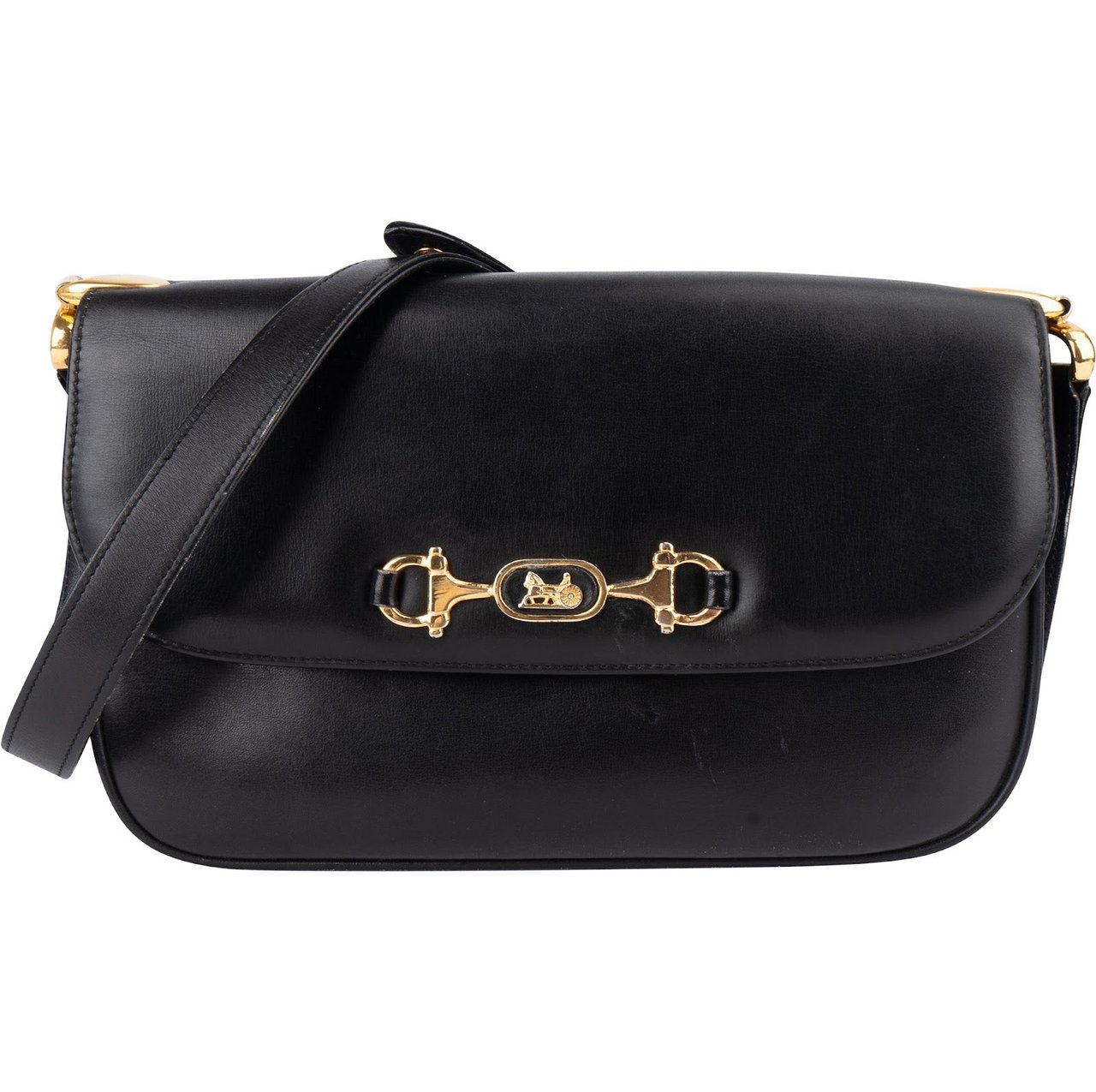 Celine Celine Black Leather Triomphe Shoulder Bag Zwart