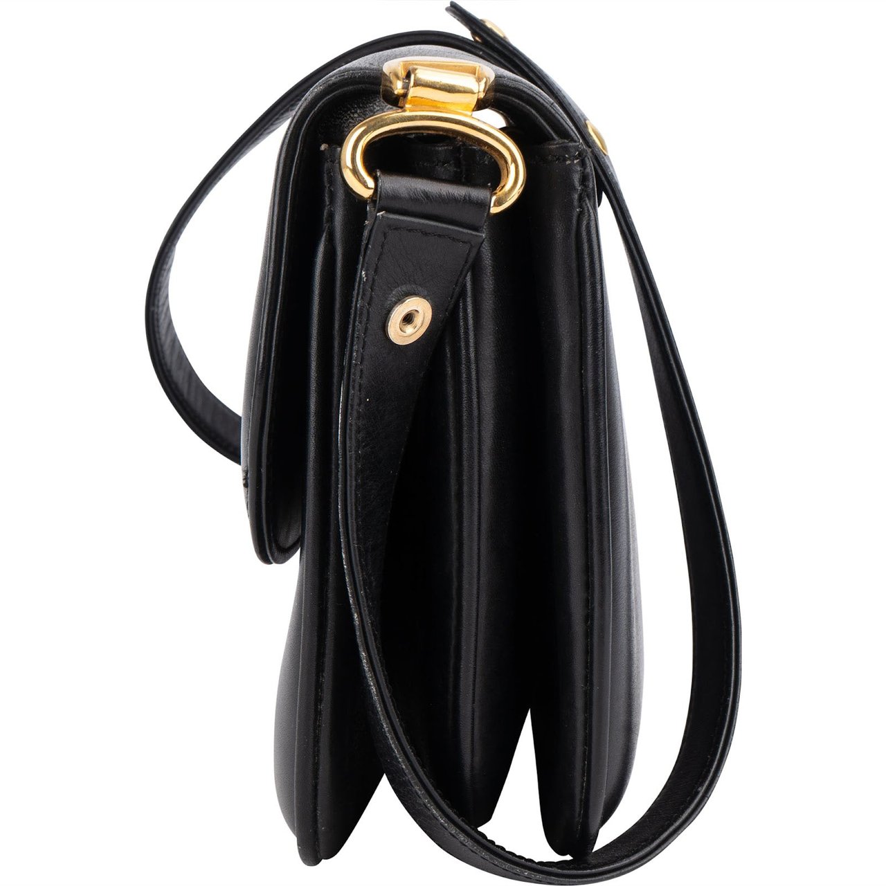 Celine Celine Black Leather Triomphe Shoulder Bag Zwart