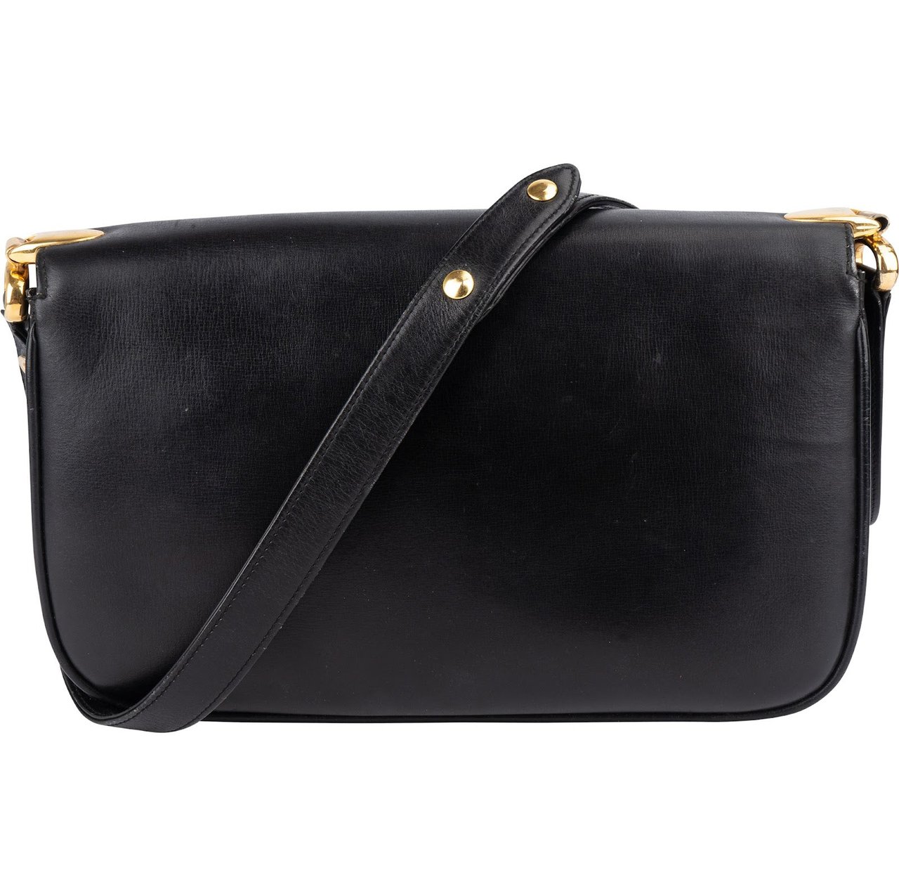 Celine Celine Black Leather Triomphe Shoulder Bag Zwart