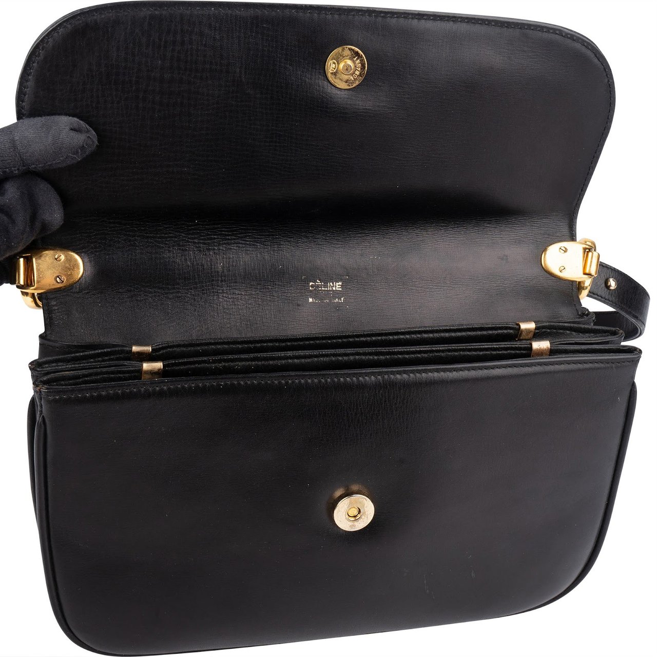 Celine Celine Black Leather Triomphe Shoulder Bag Zwart