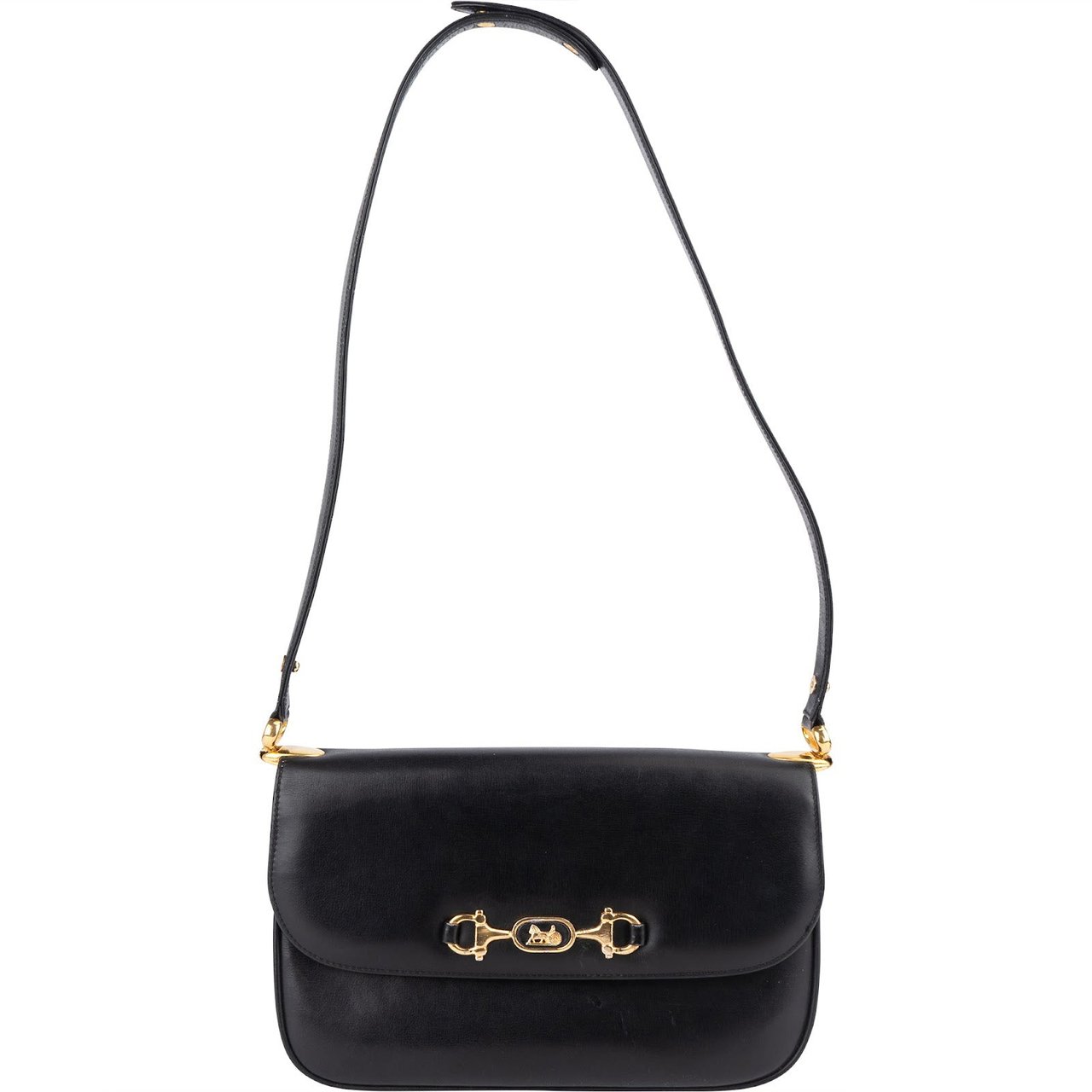 Celine Celine Black Leather Triomphe Shoulder Bag Zwart