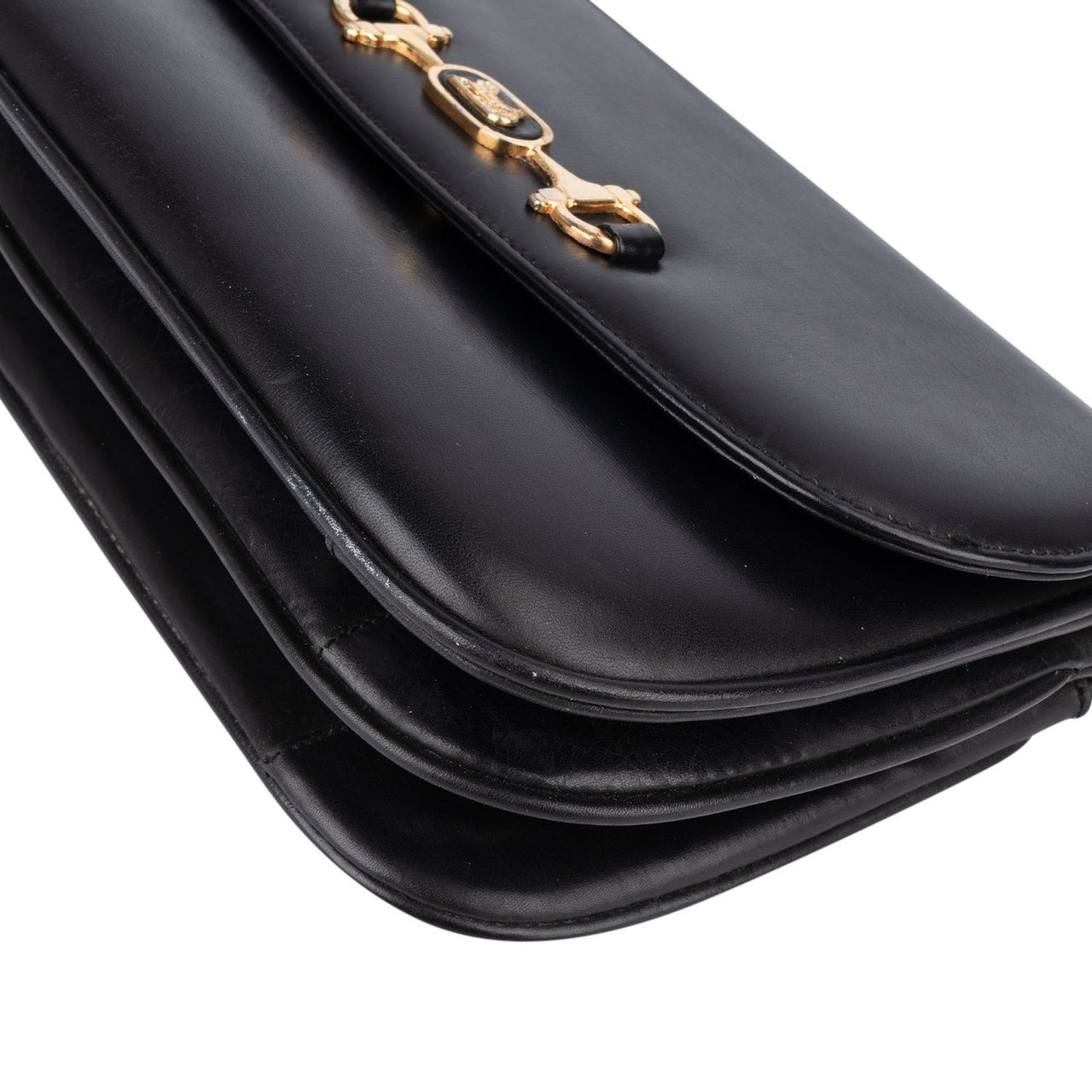 Celine Celine Black Leather Triomphe Shoulder Bag Zwart