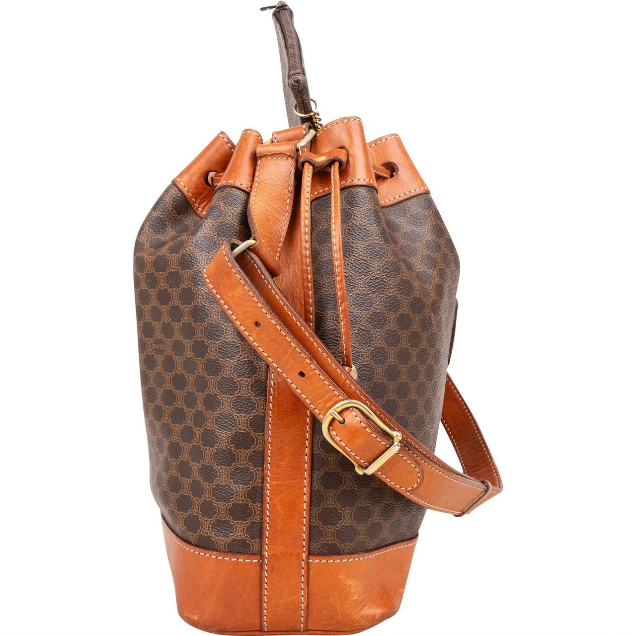 Celine Celine Macadam Canvas Drawstring Bucket Shoulder Bag Bruin