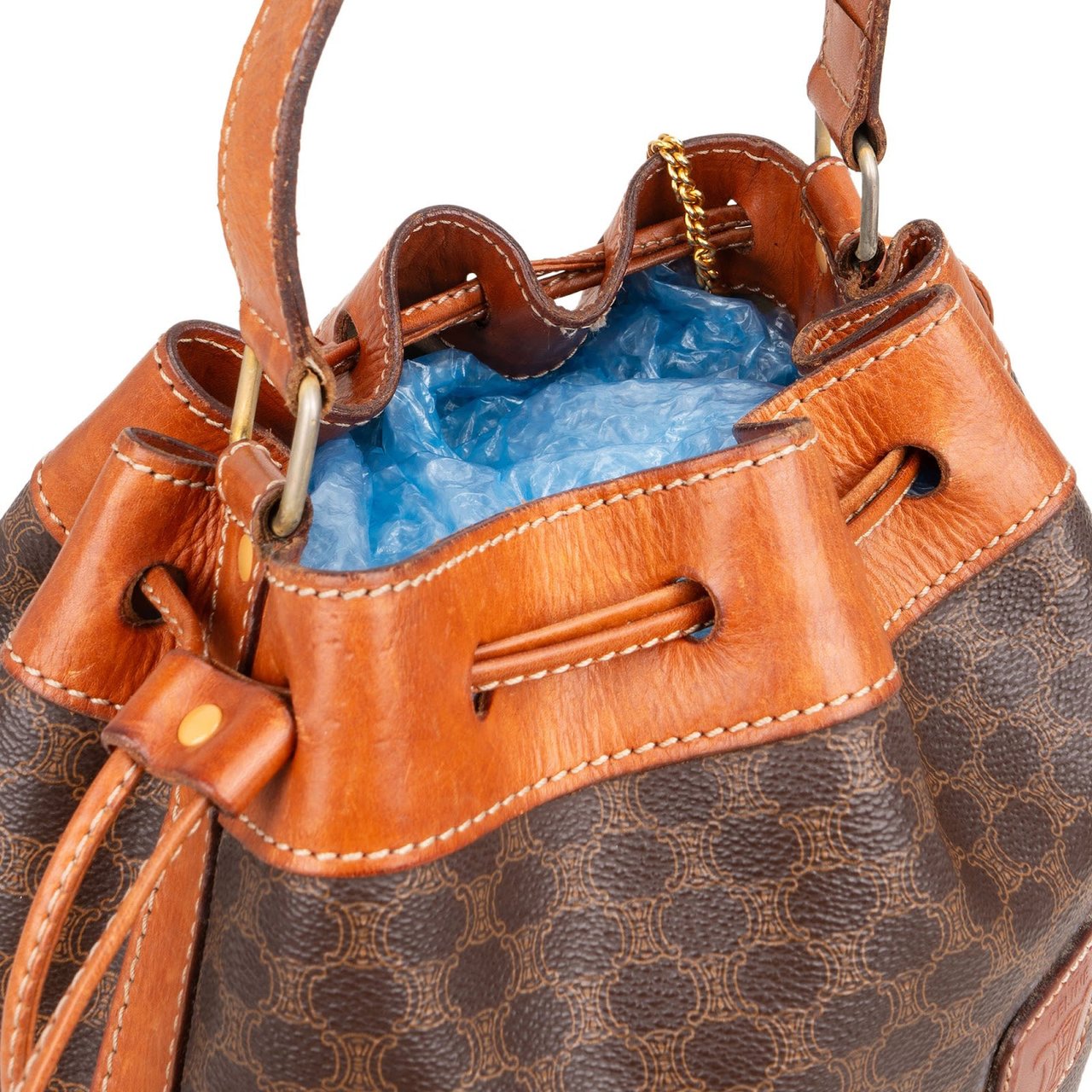 Celine Celine Macadam Canvas Drawstring Bucket Shoulder Bag Bruin