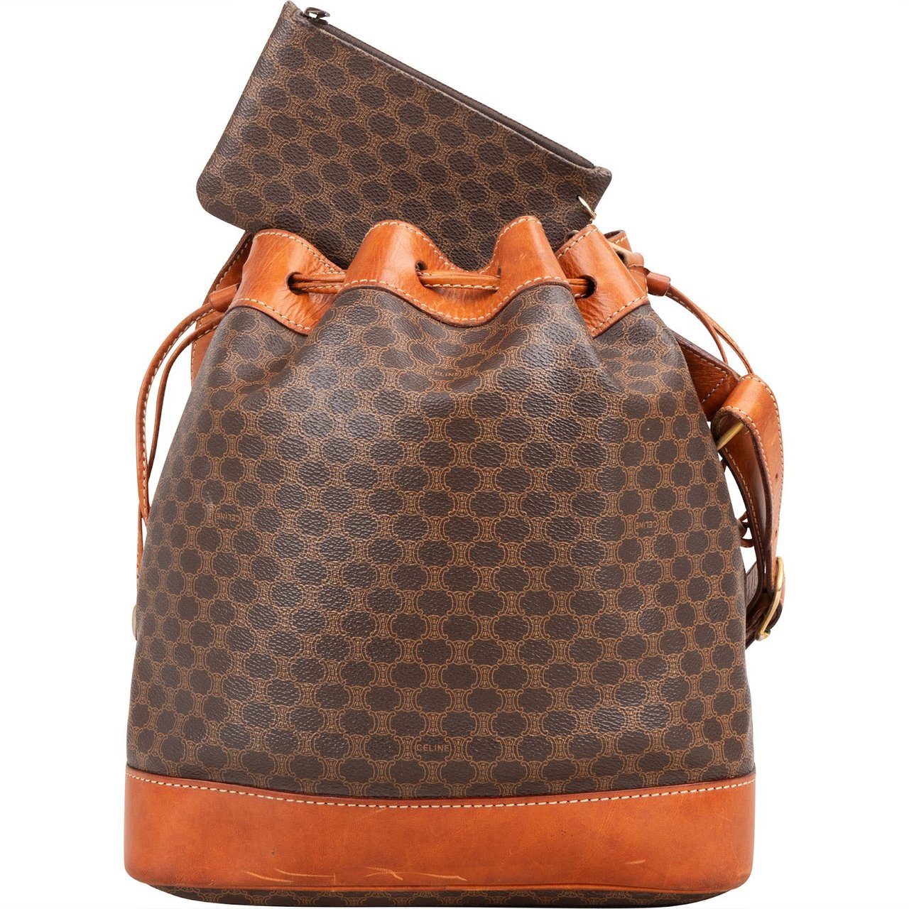 Celine Celine Macadam Canvas Drawstring Bucket Shoulder Bag Bruin