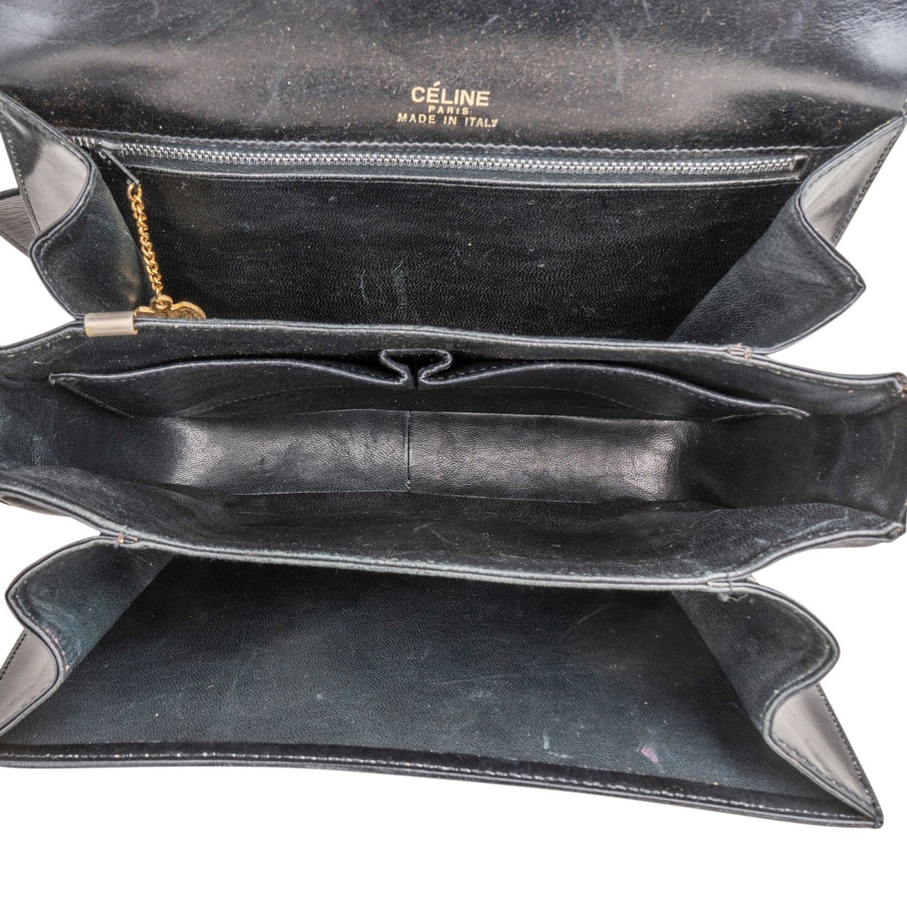 Celine Céline Box Calf Triomphe Shoulder Bag Zwart