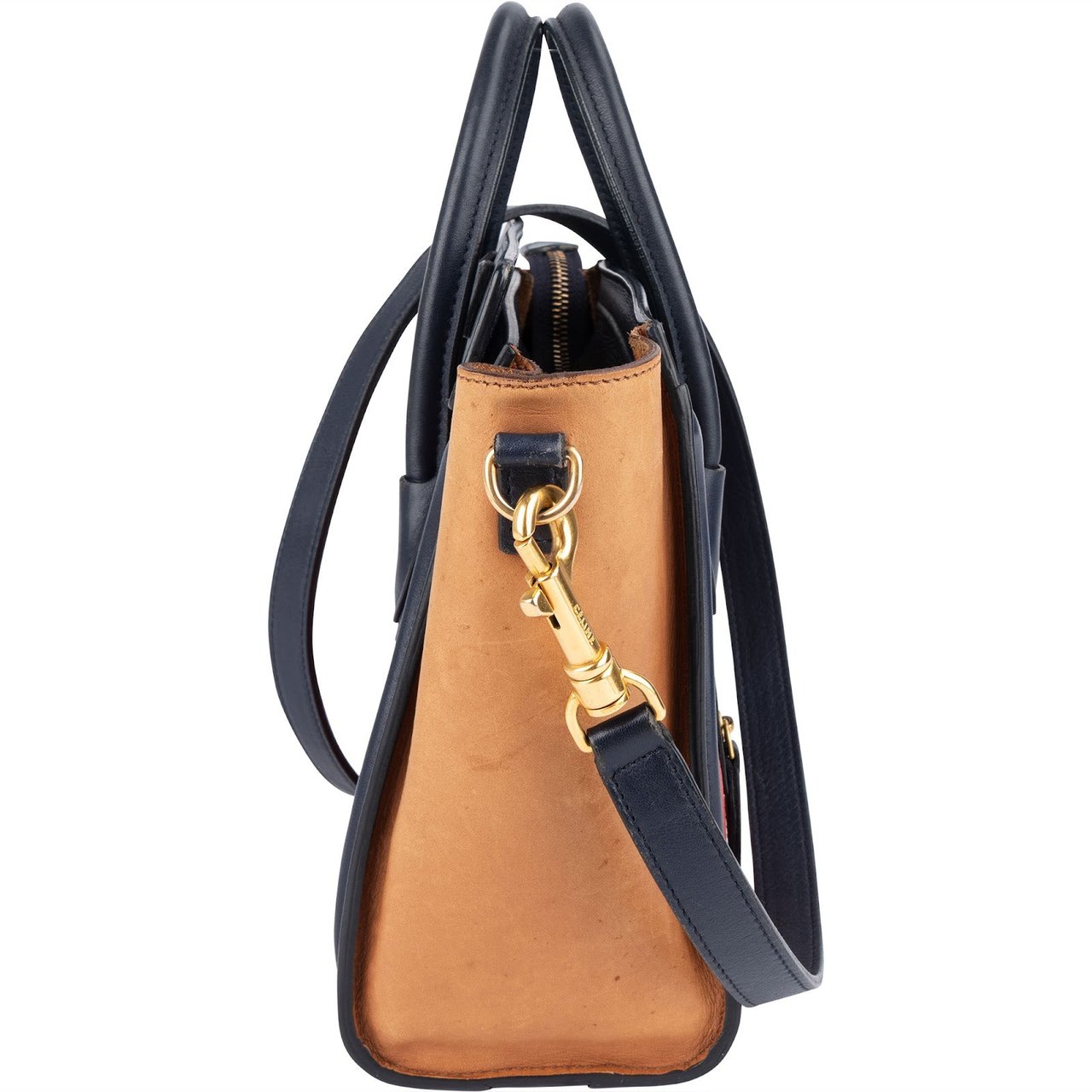 Celine Céline Tricolor Grained and Calfskin Leather Luggage Handbag Rood