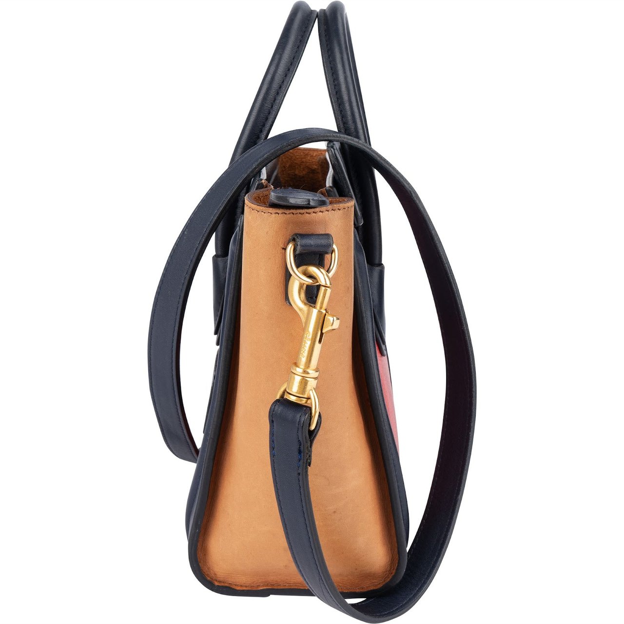 Celine Céline Tricolor Grained and Calfskin Leather Luggage Handbag Rood