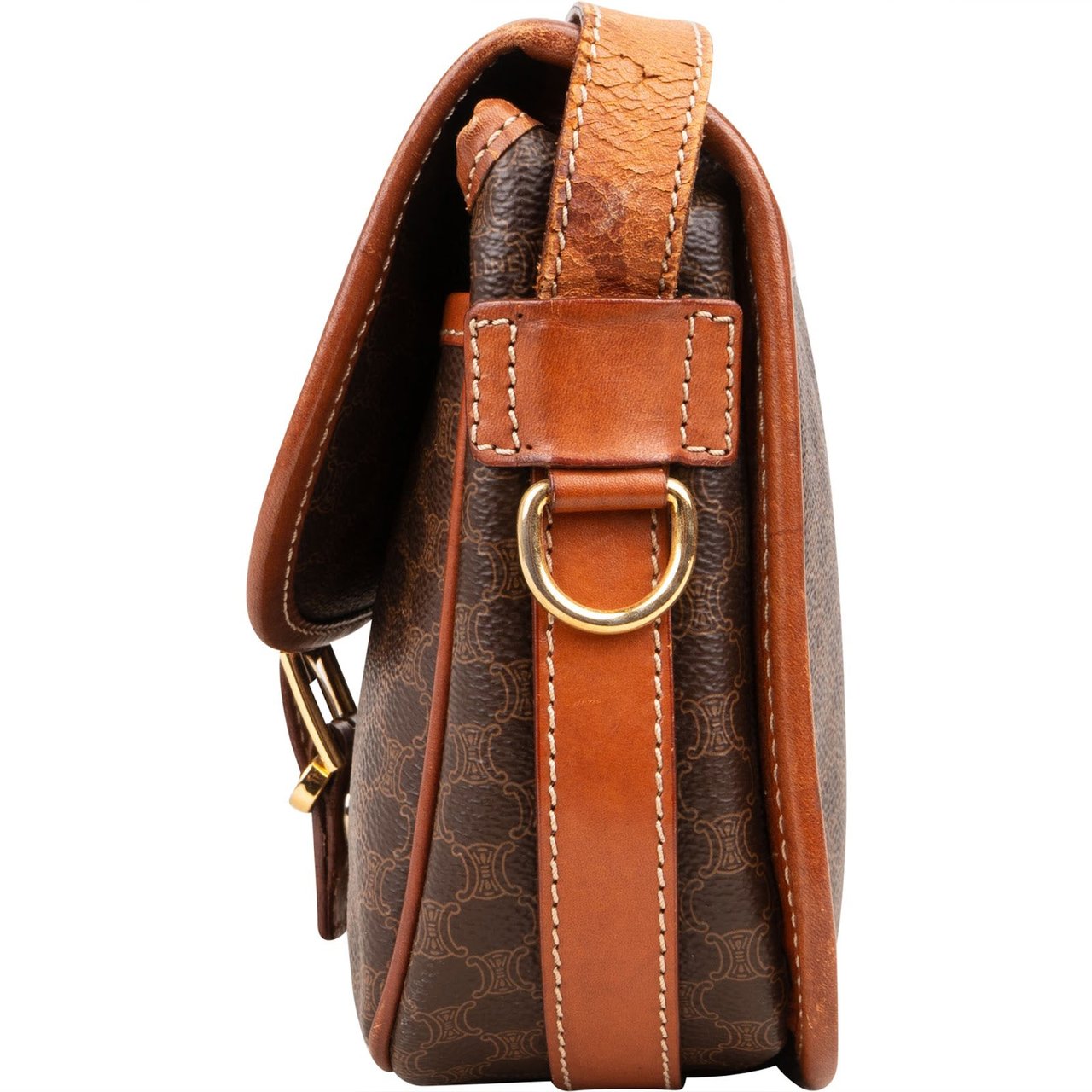 Celine Celine Macadam Canvas Flap Crossbody Bag Bruin