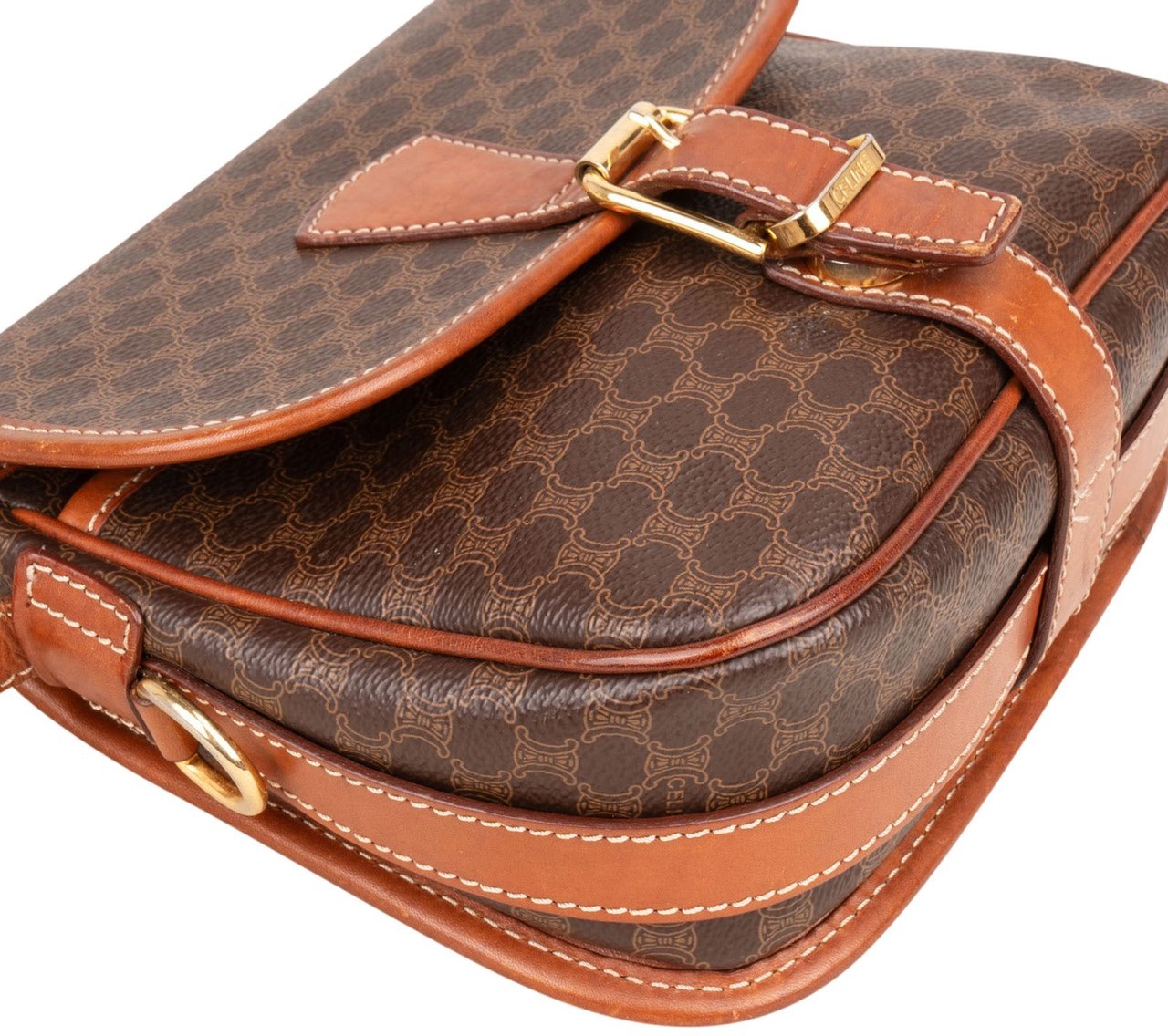 Celine Celine Macadam Canvas Flap Crossbody Bag Bruin