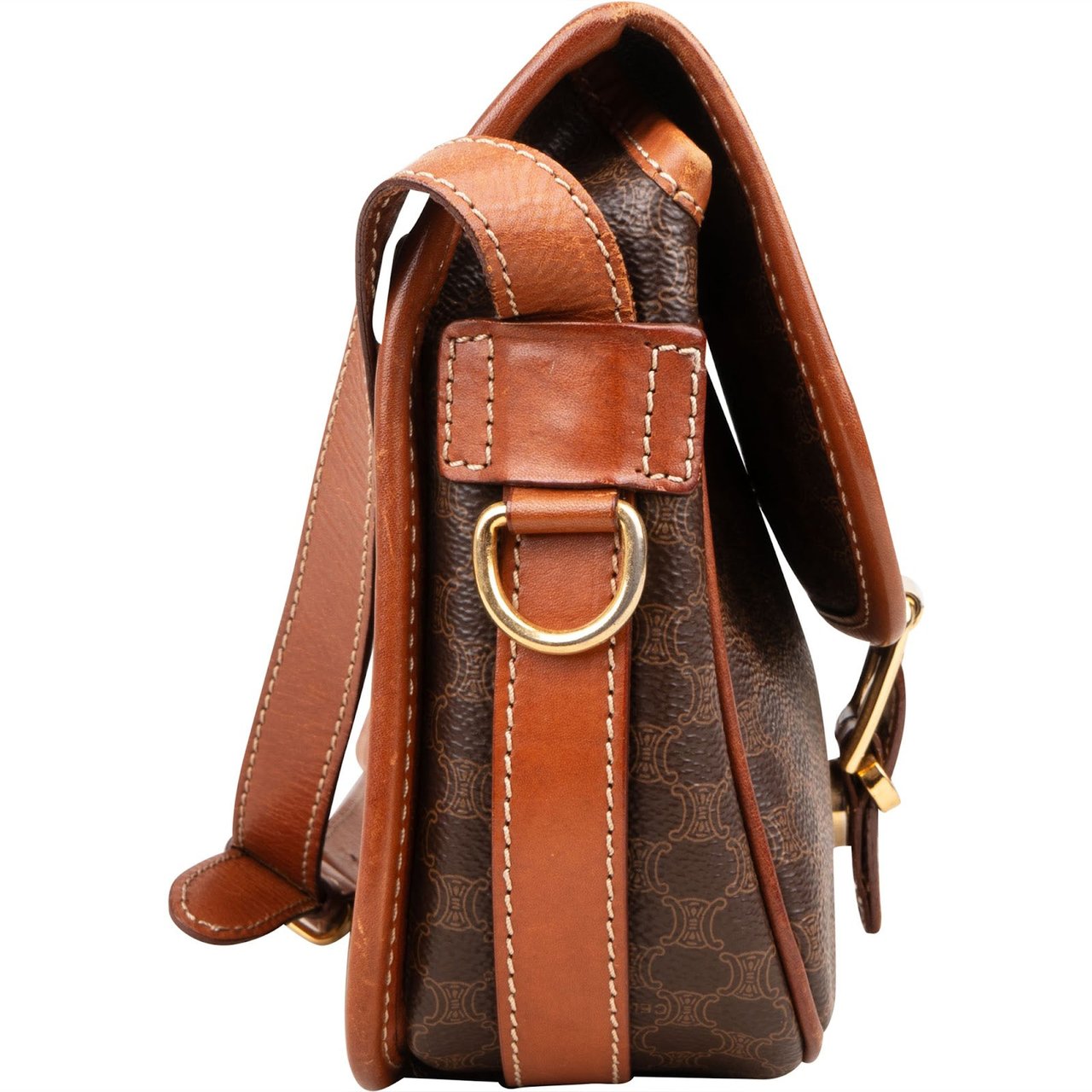 Celine Celine Macadam Canvas Flap Crossbody Bag Bruin