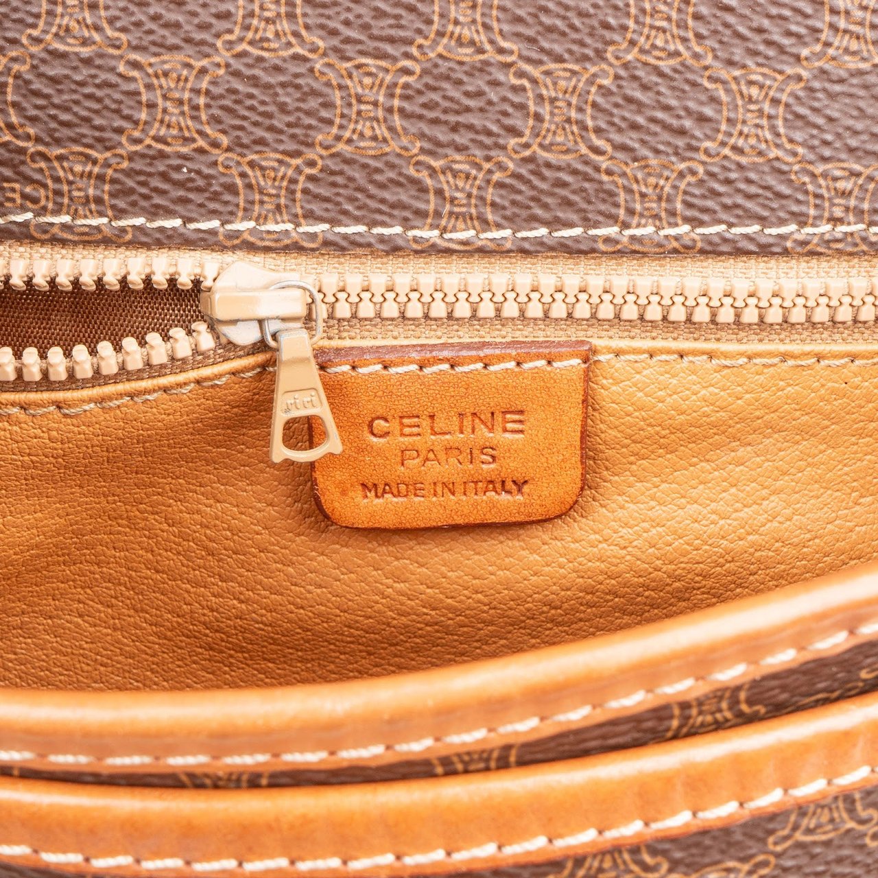 Celine Celine Macadam Canvas Flap Crossbody Bag Bruin