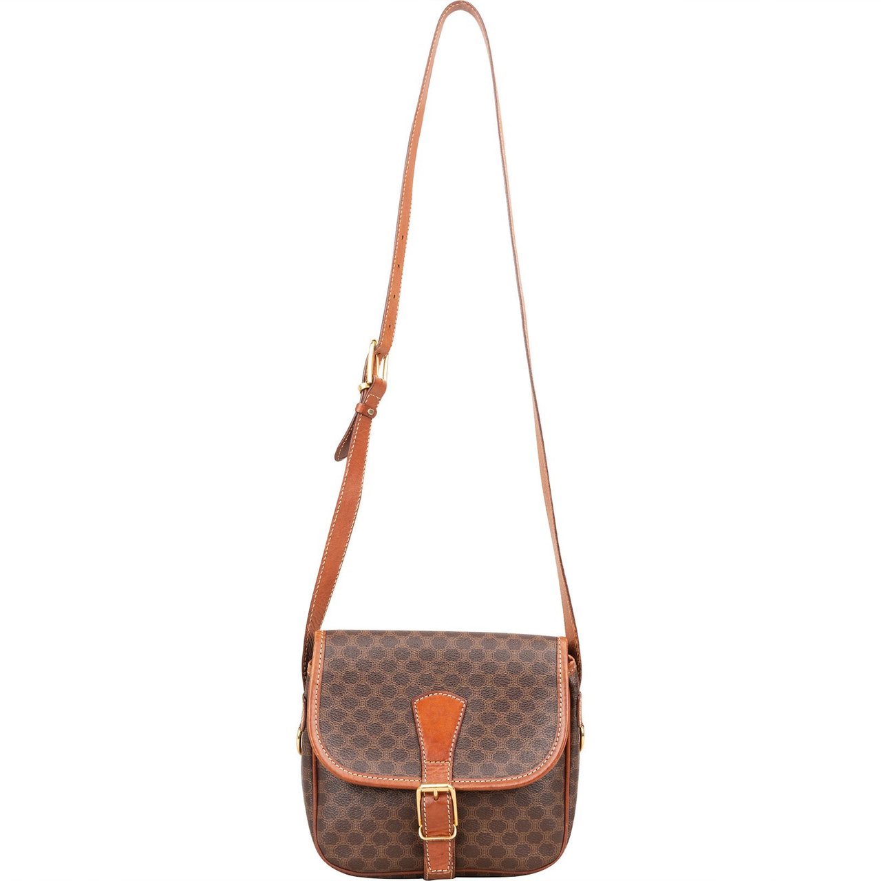 Celine Celine Macadam Canvas Flap Crossbody Bag Bruin