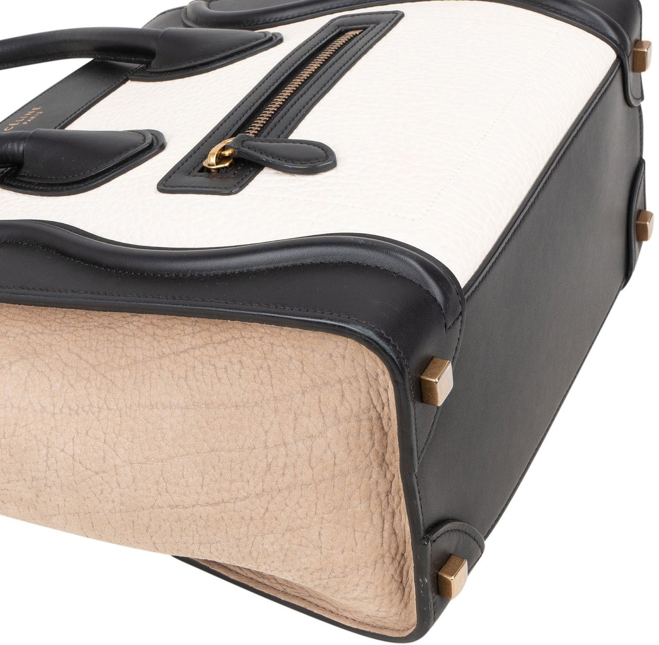 Celine Céline Grained Tricolor Leather Luggage Handbag Zwart