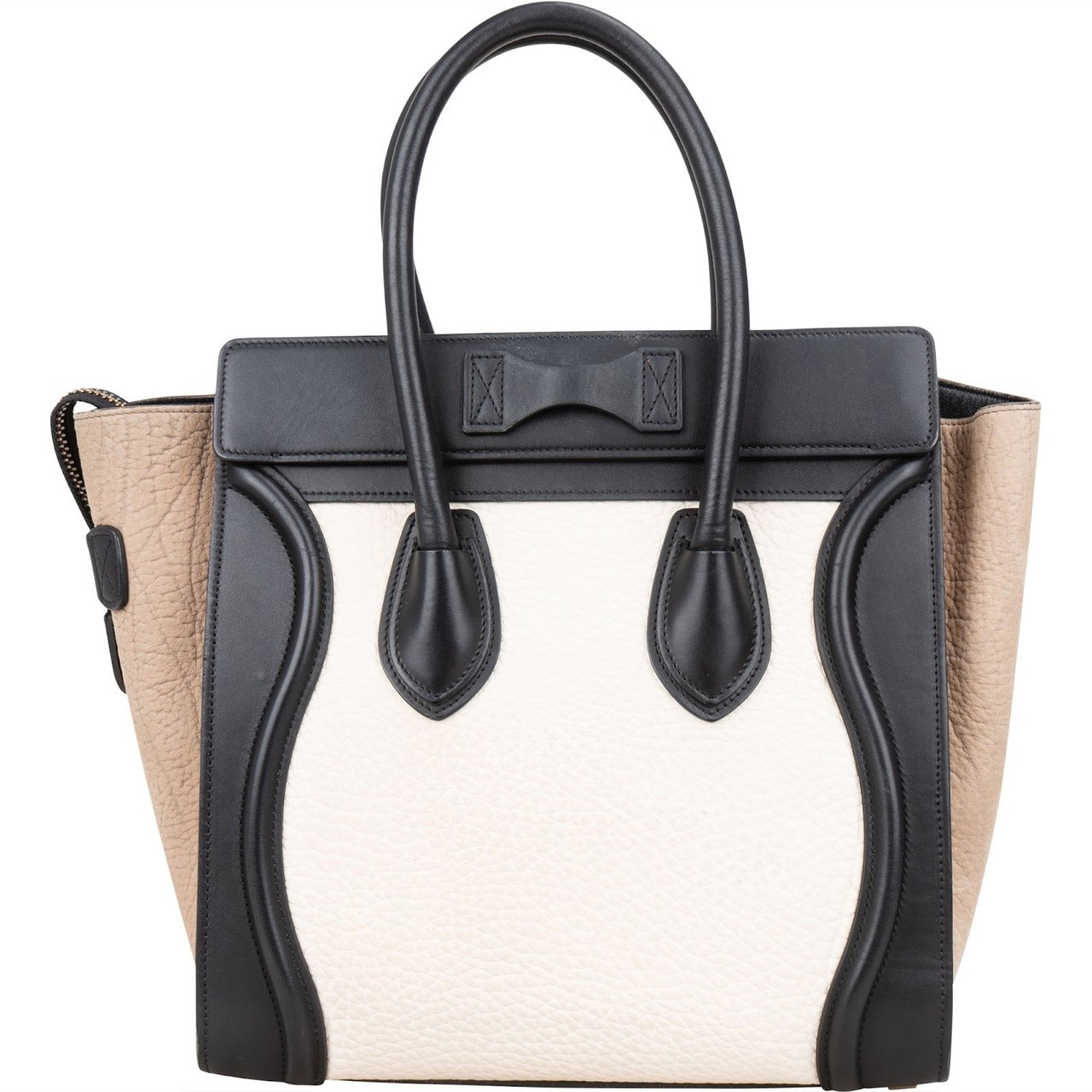 Celine Céline Grained Tricolor Leather Luggage Handbag Zwart