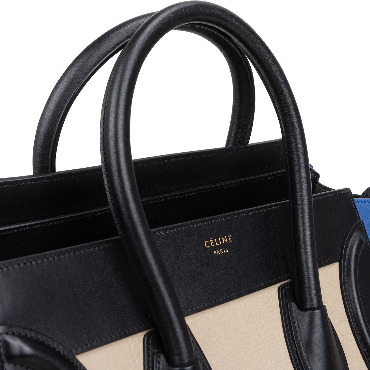 Celine Céline Tricolor Leather Luggage Handbag Zwart