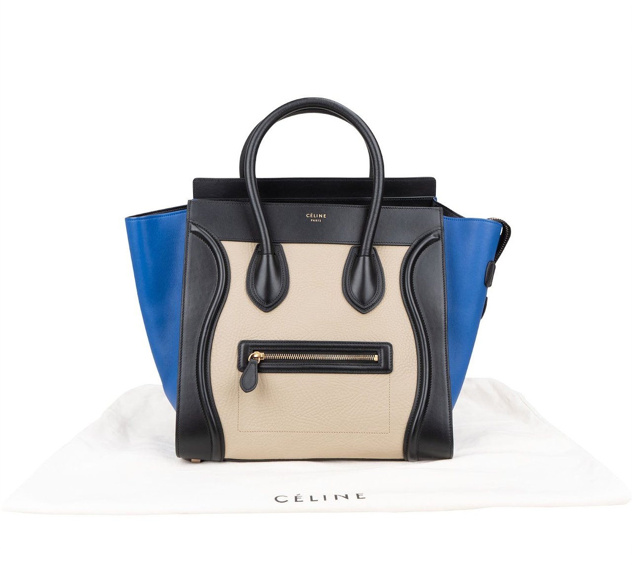 Celine Céline Tricolor Leather Luggage Handbag Zwart