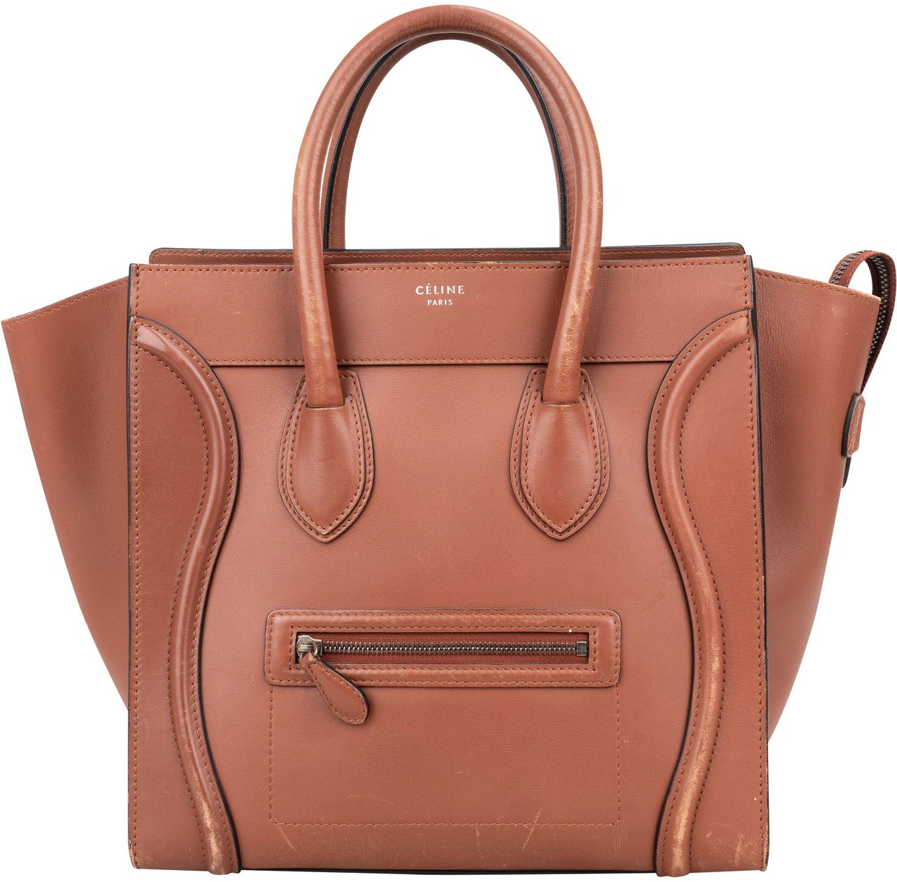 Celine Céline Brown Leather Luggage Handbag Bruin