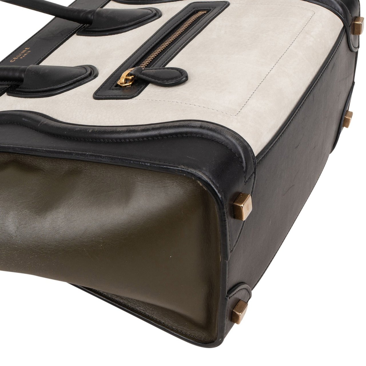 Celine Céline Tricolor Leather Luggage Handbag Zwart