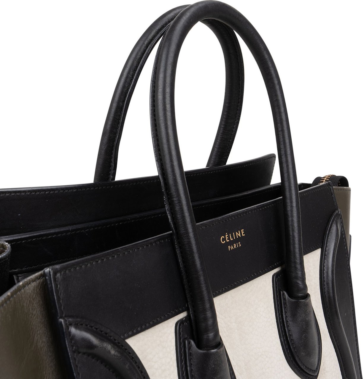 Celine Céline Tricolor Leather Luggage Handbag Zwart