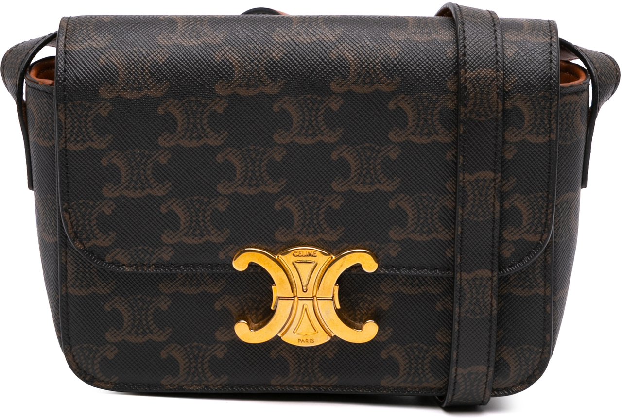 Celine Teen Triomphe Coated Canvas Triomphe Crossbody Bruin