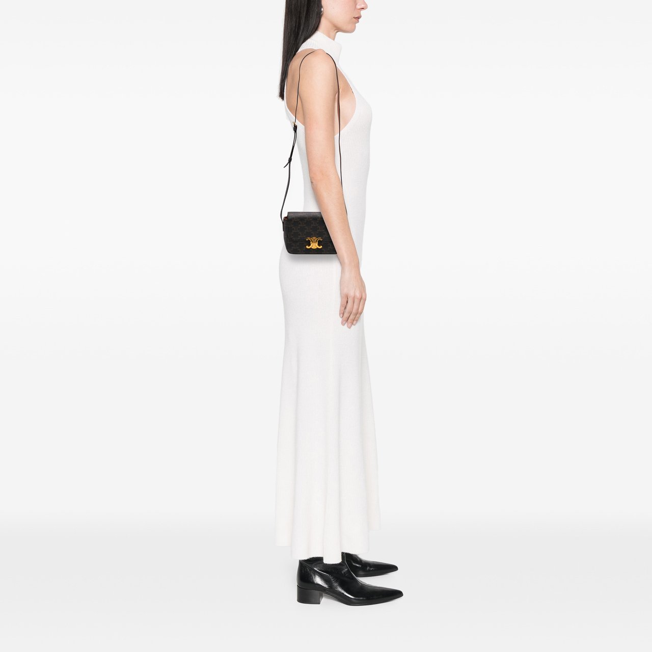 Celine Teen Triomphe Coated Canvas Triomphe Crossbody Bruin