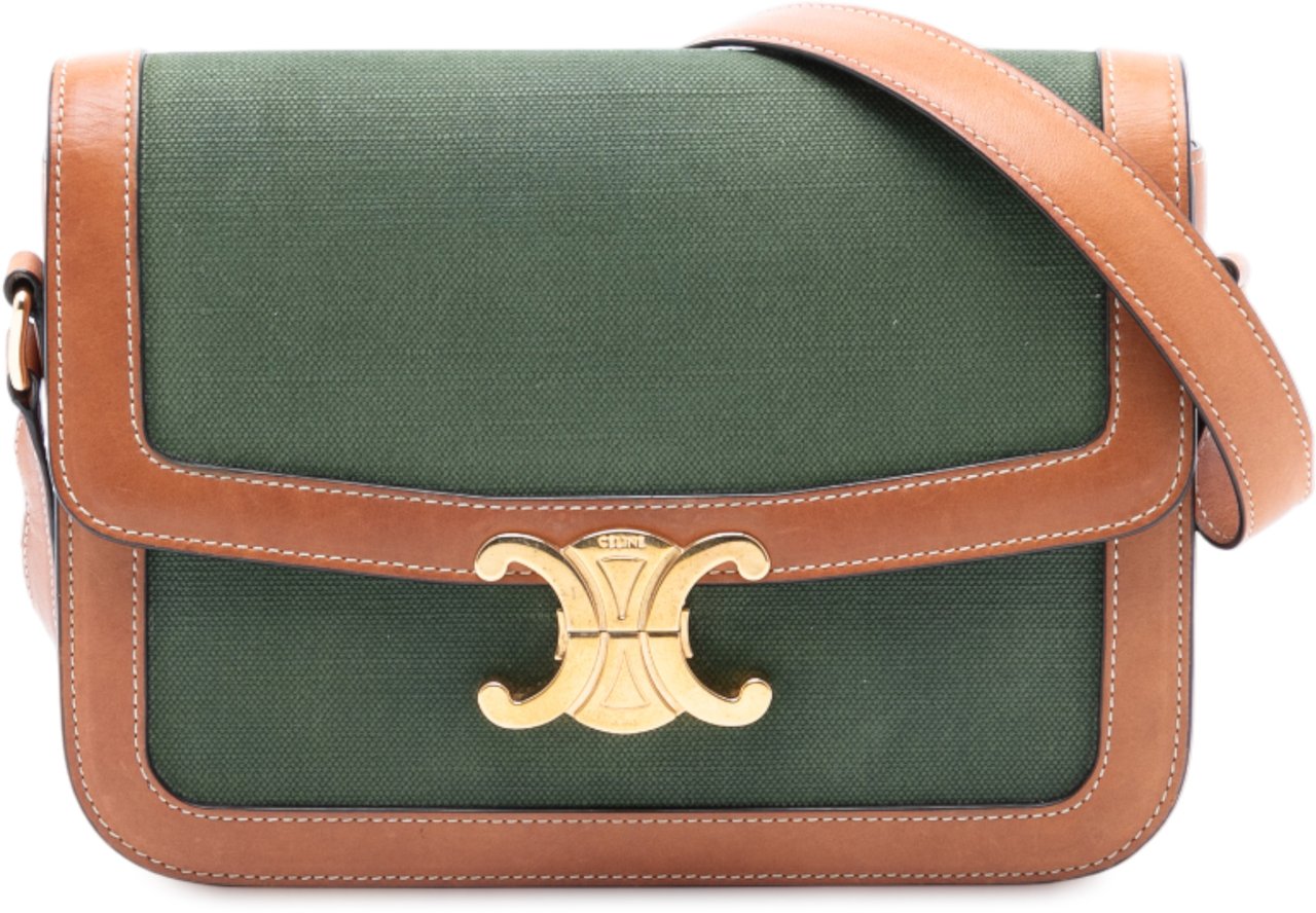 Celine Teen Canvas and Calfskin Triomphe Crossbody Groen