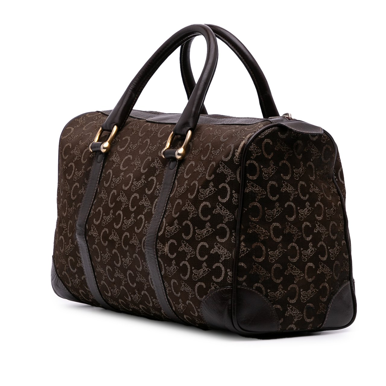 Celine C Carriage Canvas Boston Bag Bruin