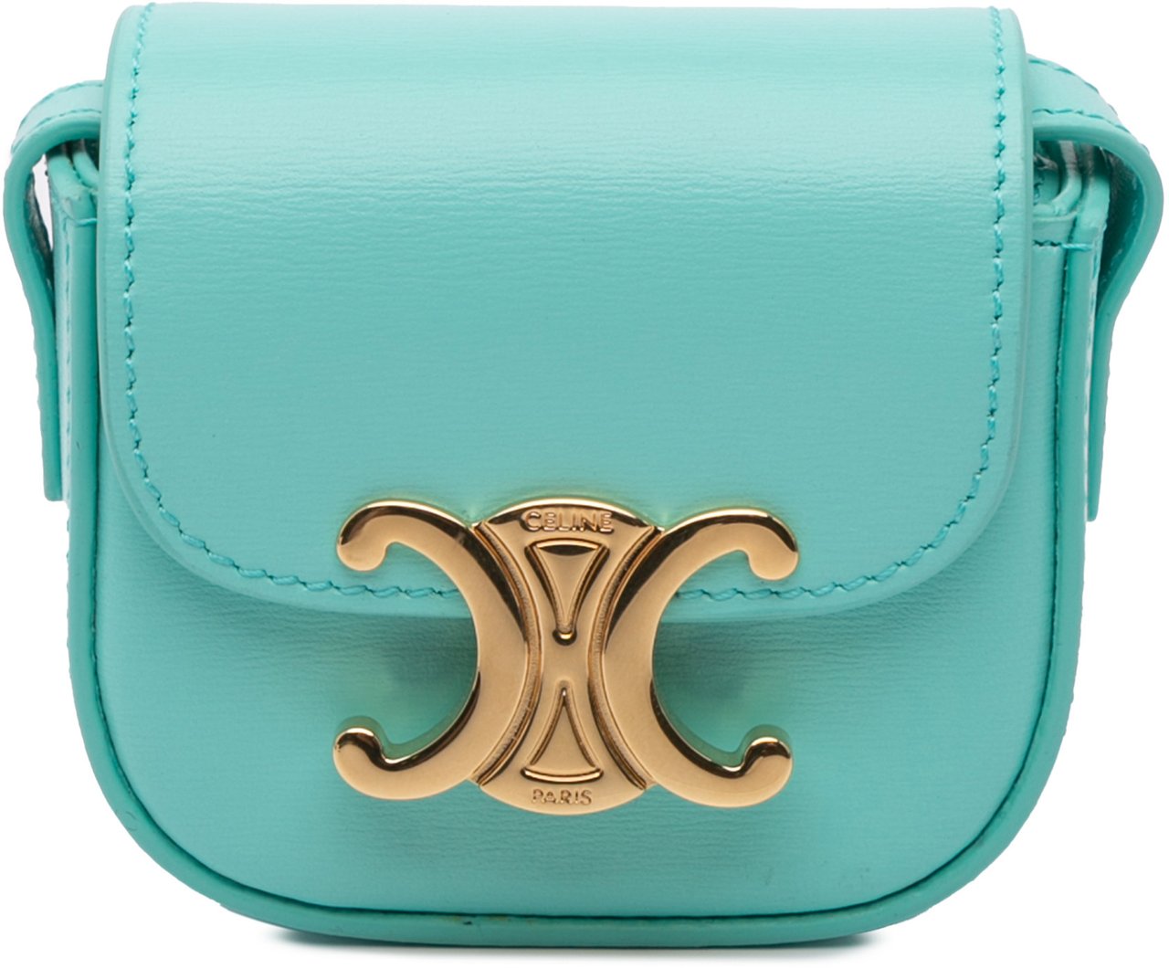 Celine Leather Triomphe AirPods Case with Strap Blauw