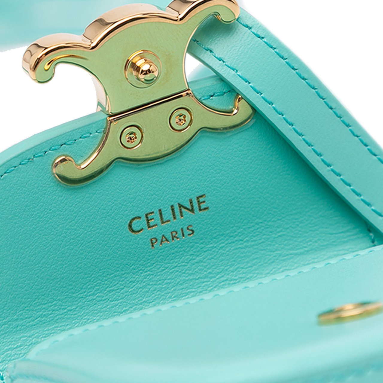 Celine Leather Triomphe AirPods Case with Strap Blauw