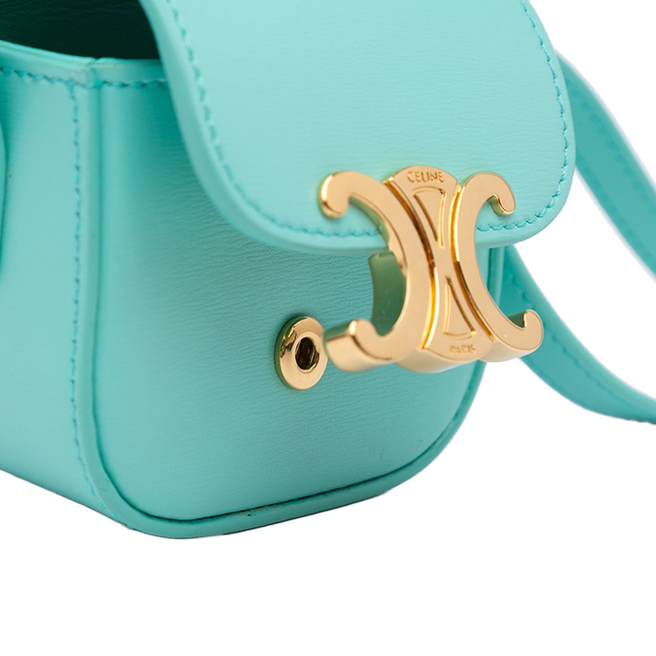 Celine Leather Triomphe AirPods Case with Strap Blauw