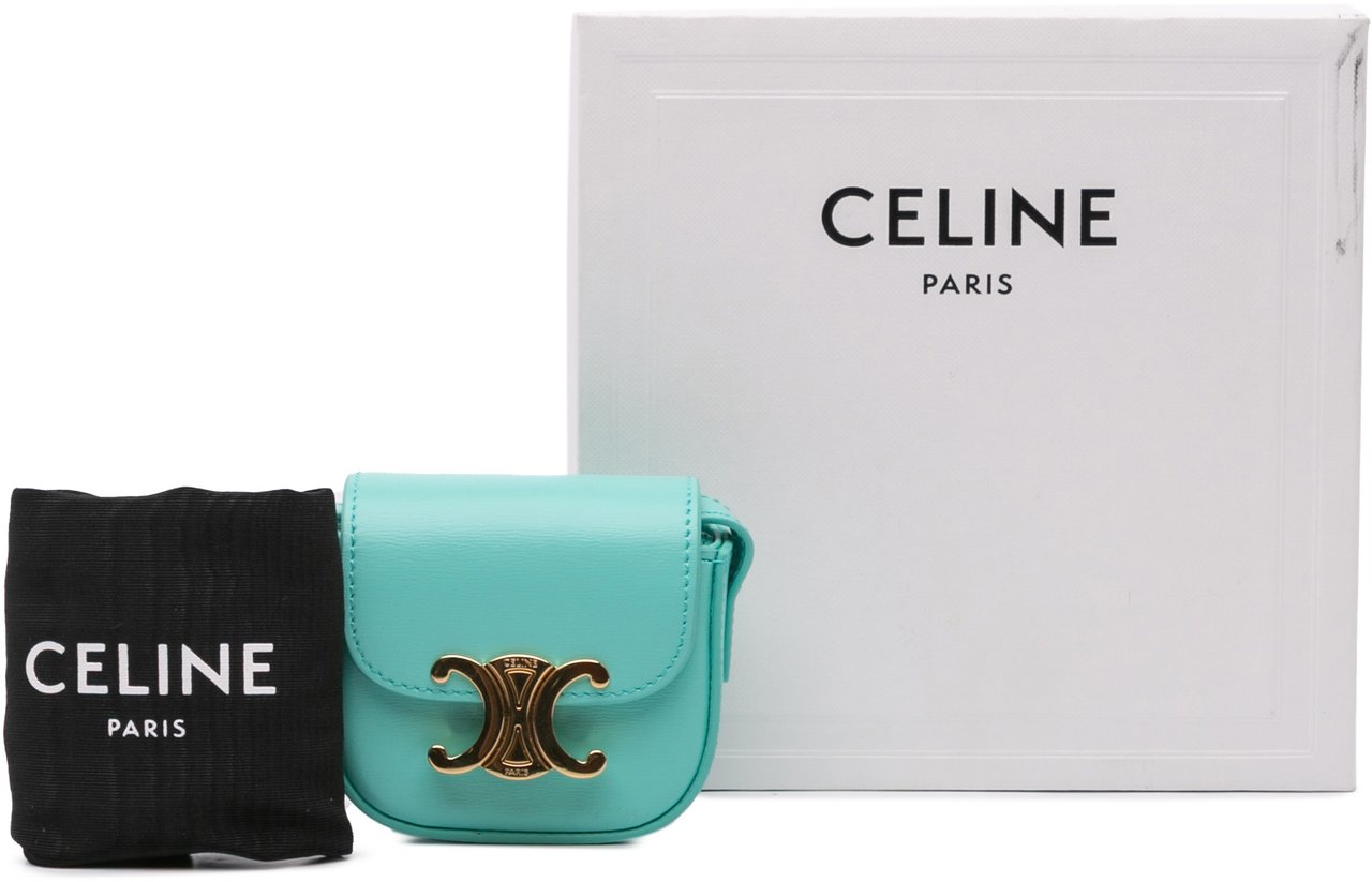 Celine Leather Triomphe AirPods Case with Strap Blauw