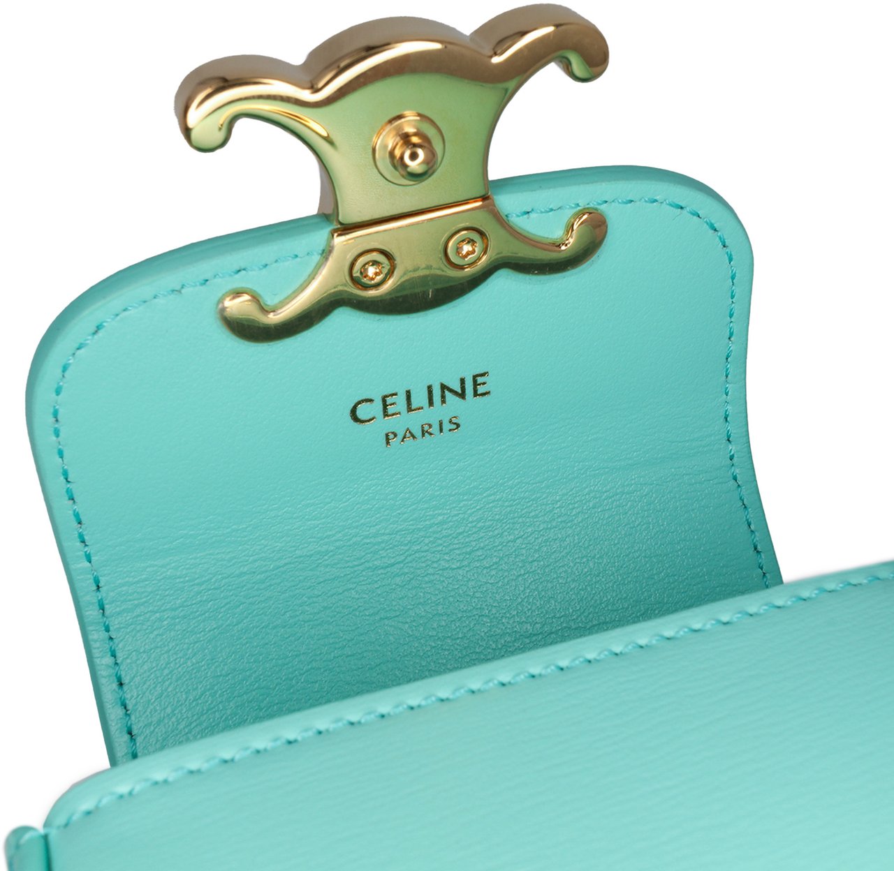 Celine Leather Triomphe AirPods Case with Strap Blauw