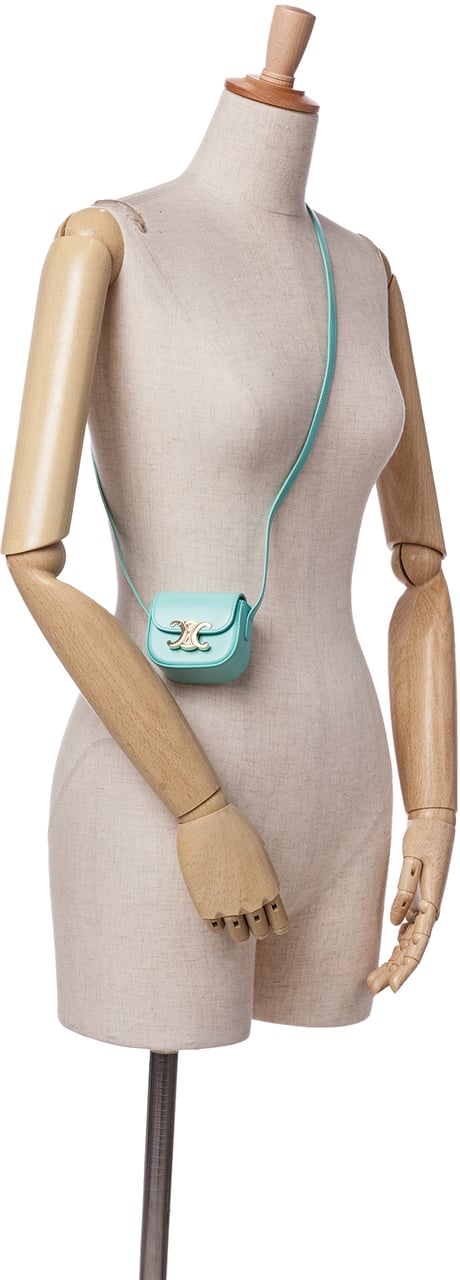 Celine Leather Triomphe AirPods Case with Strap Blauw