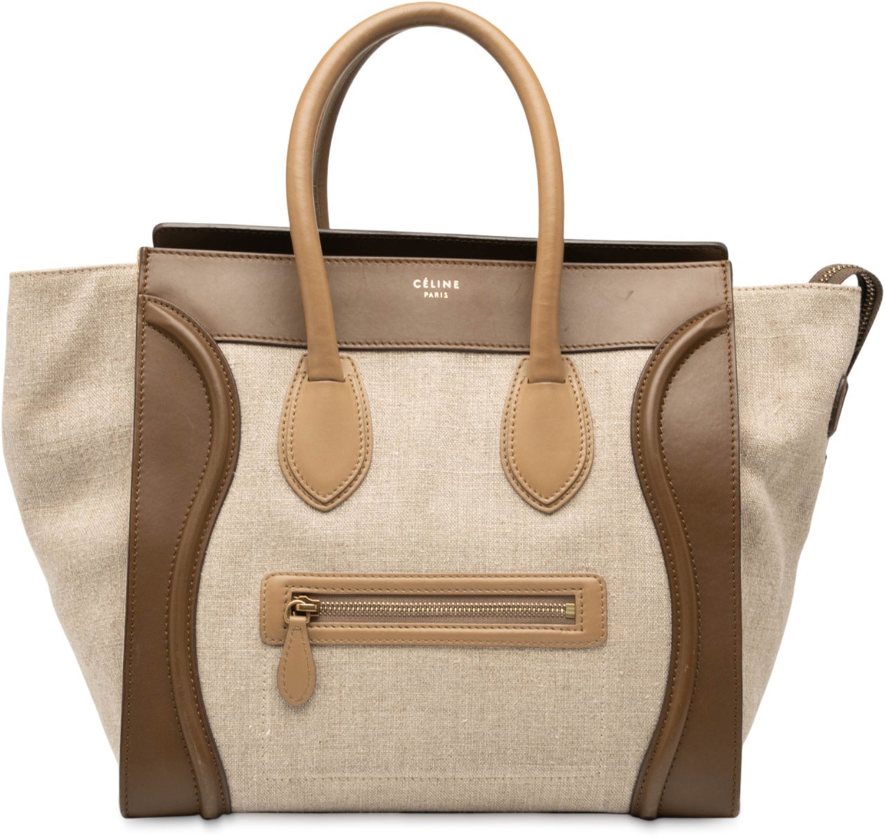 Celine Mini Tricolor Canvas and Leather Luggage Tote Bruin