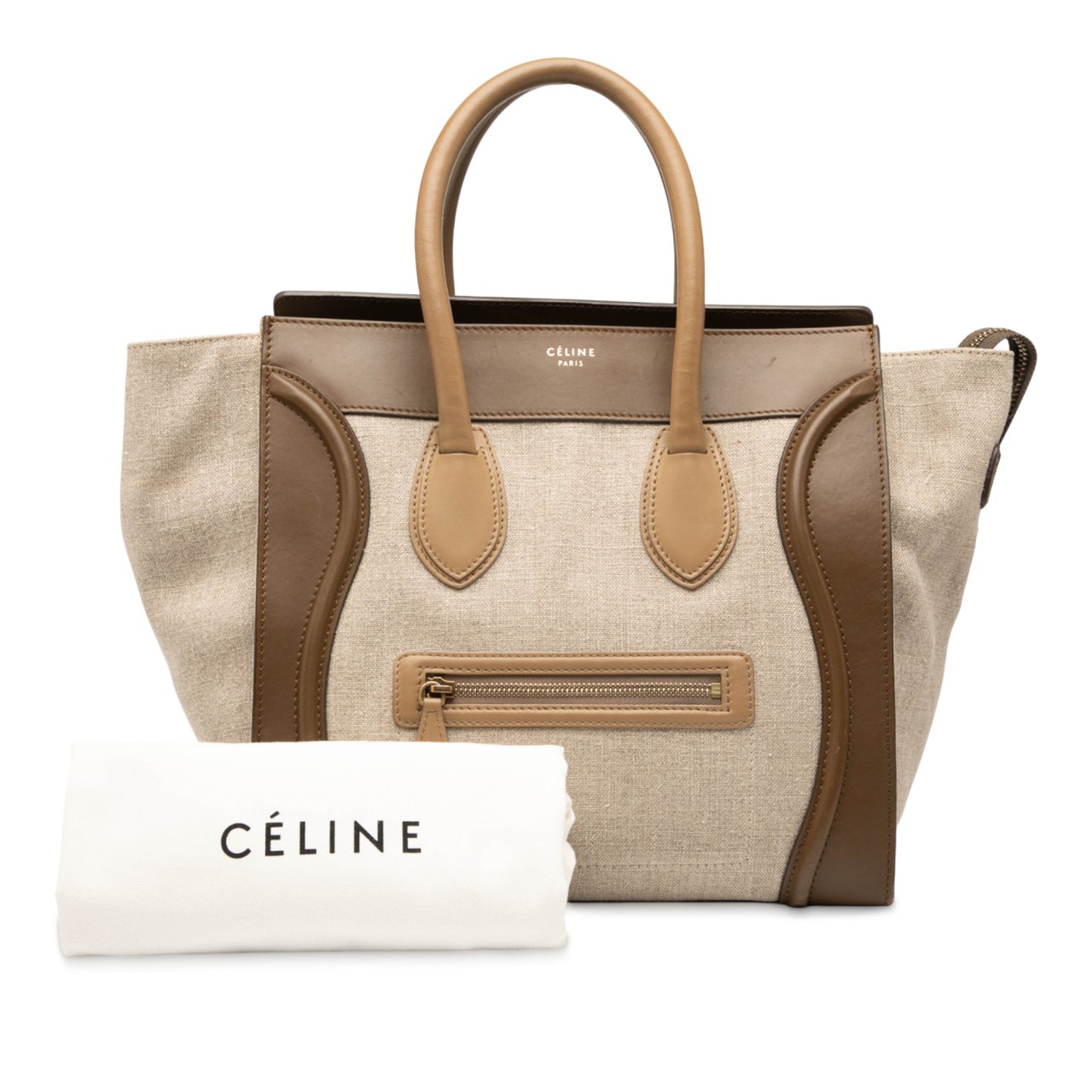 Celine Mini Tricolor Canvas and Leather Luggage Tote Bruin