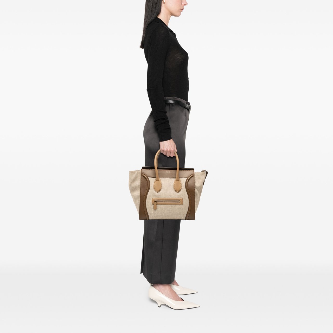 Celine Mini Tricolor Canvas and Leather Luggage Tote Bruin