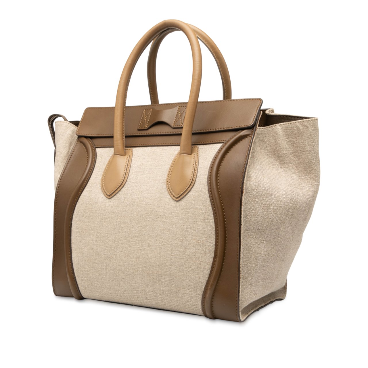 Celine Mini Tricolor Canvas and Leather Luggage Tote Bruin