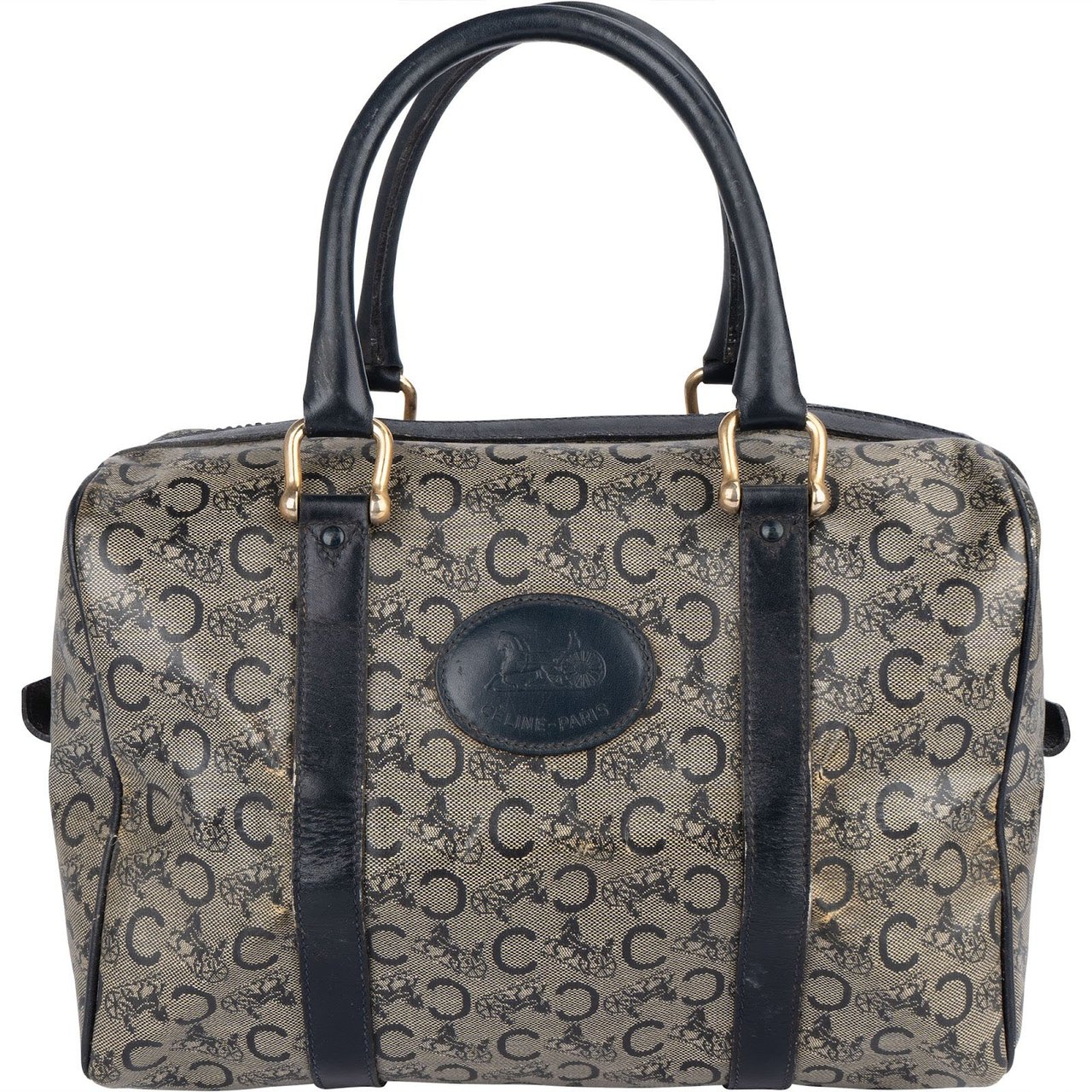 Celine Celine Macadam Canvas Boston Handbag Zwart