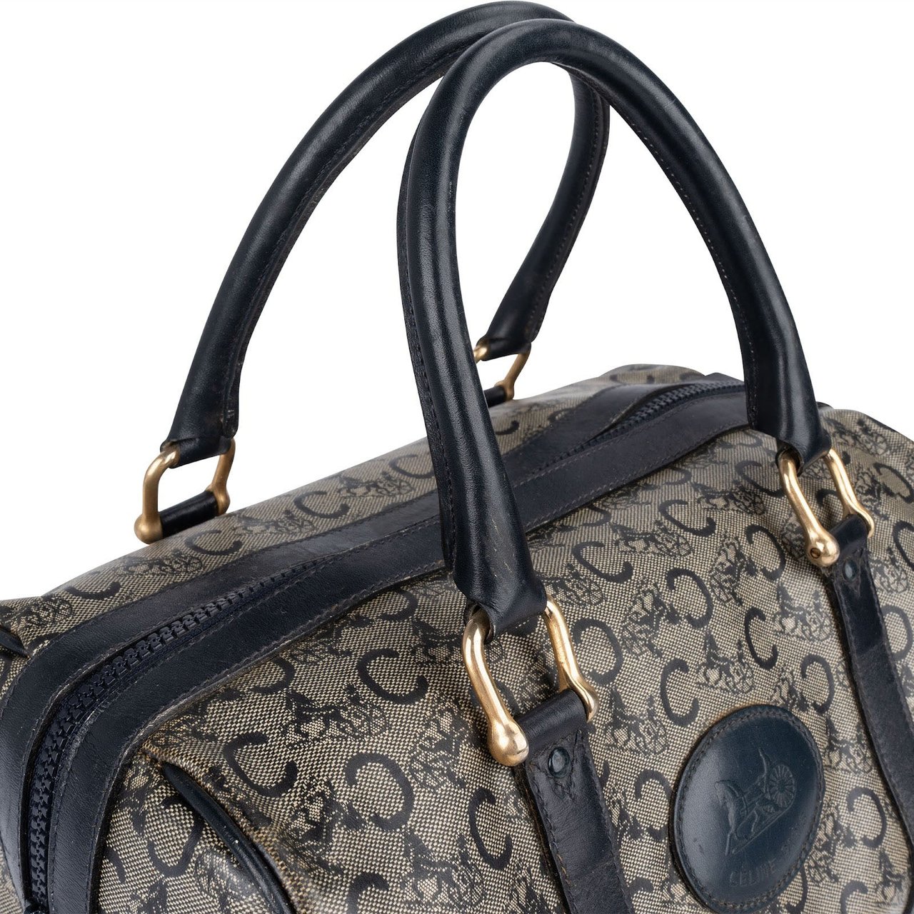 Celine Celine Macadam Canvas Boston Handbag Zwart