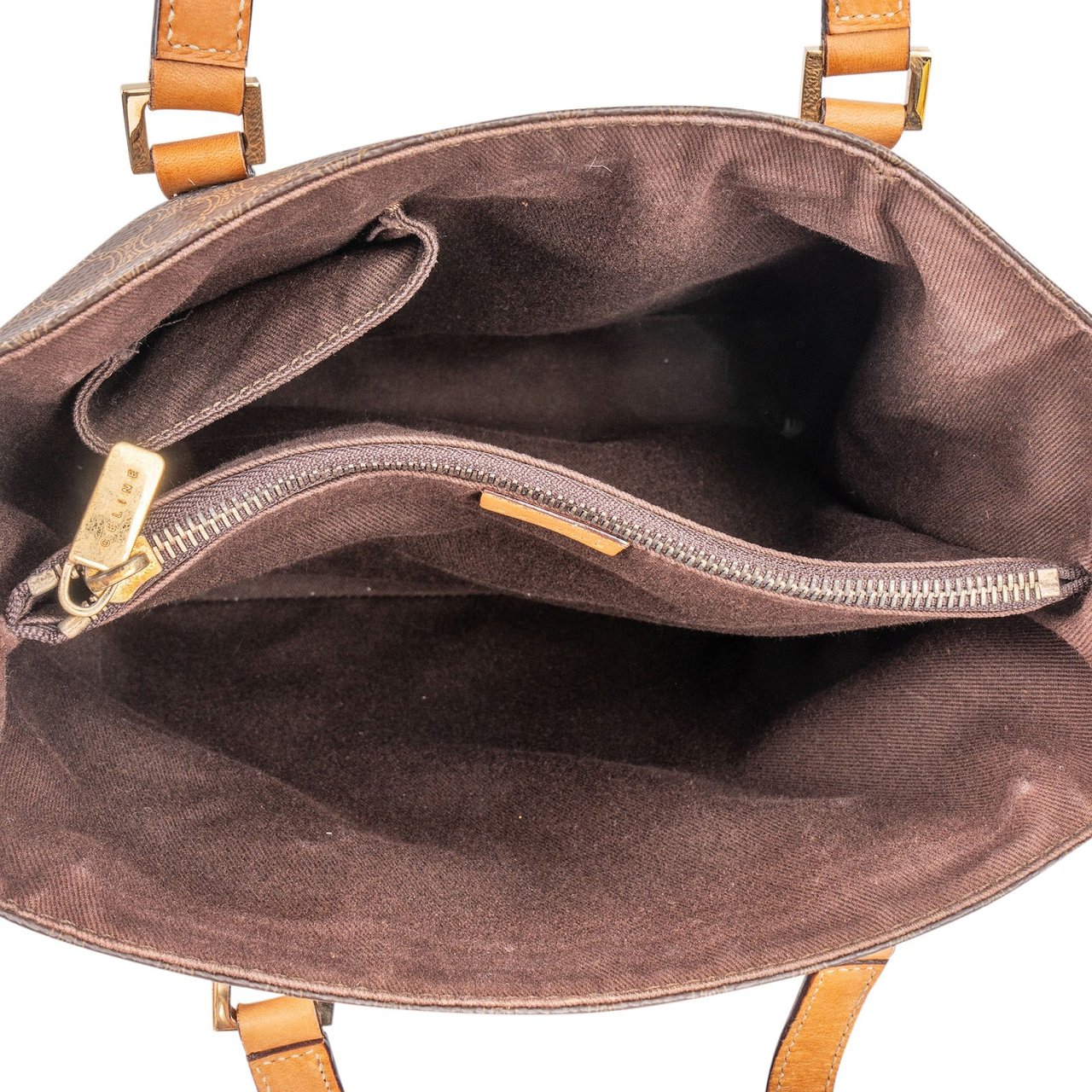 Celine Celine Monogram Macadam Canvas Vertical Handbag Bruin