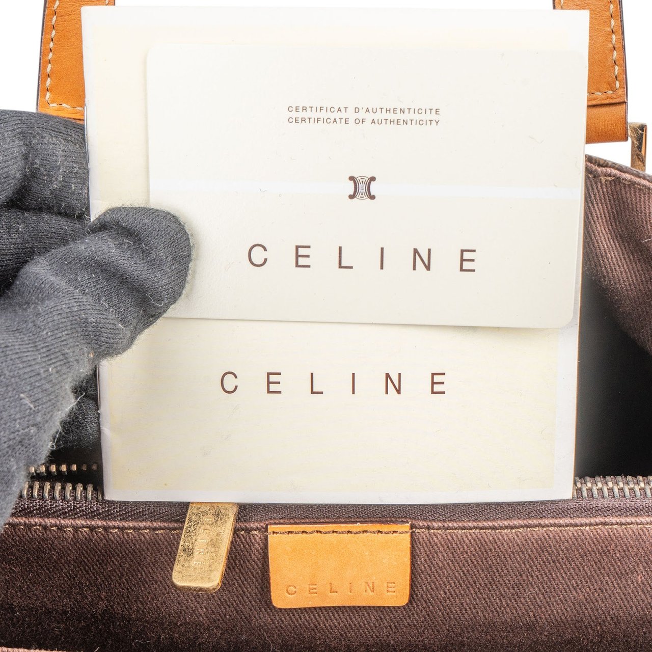 Celine Celine Monogram Macadam Canvas Vertical Handbag Bruin