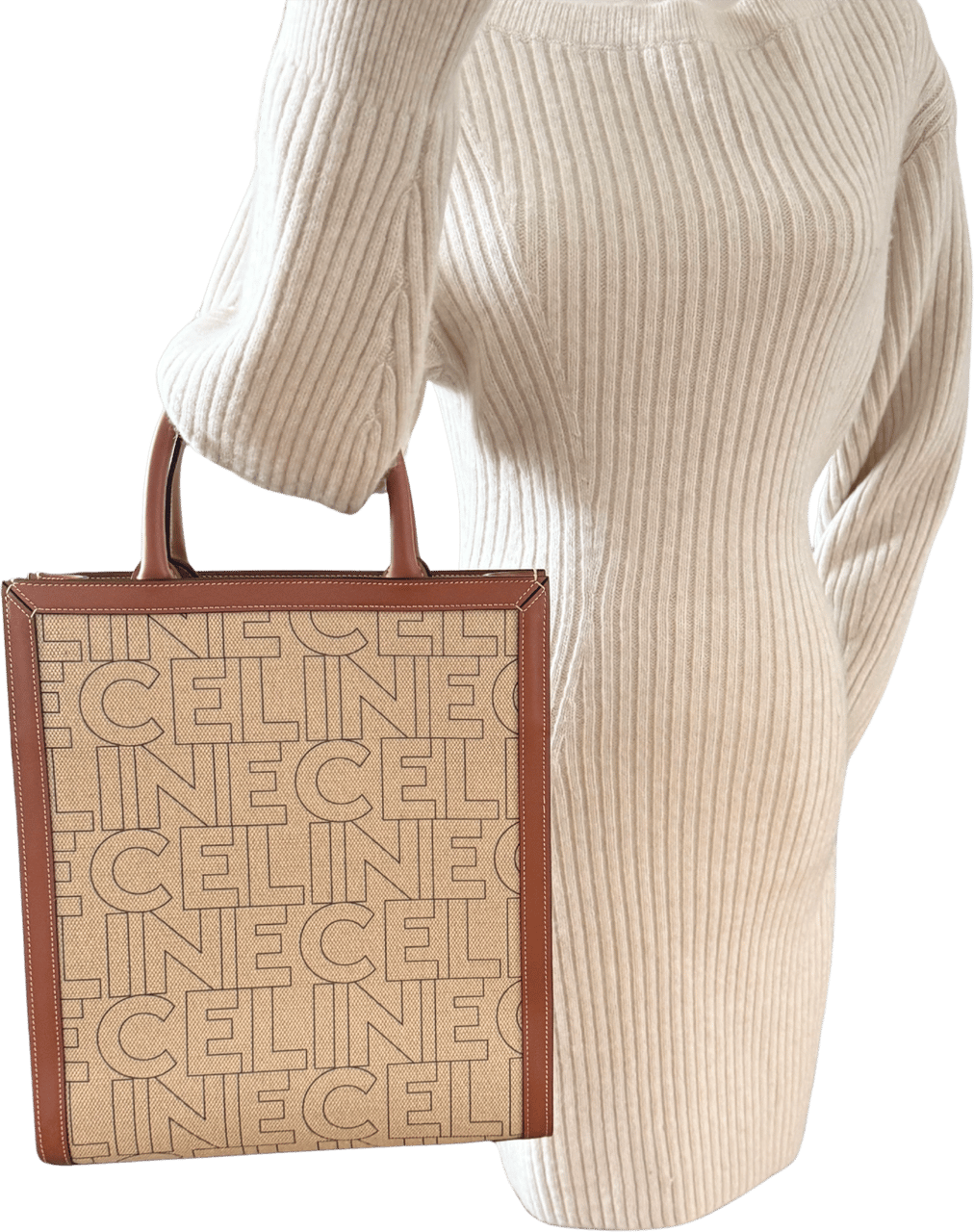 Celine Céline Cabas Vertical Logo Tote Bag Beige Divers